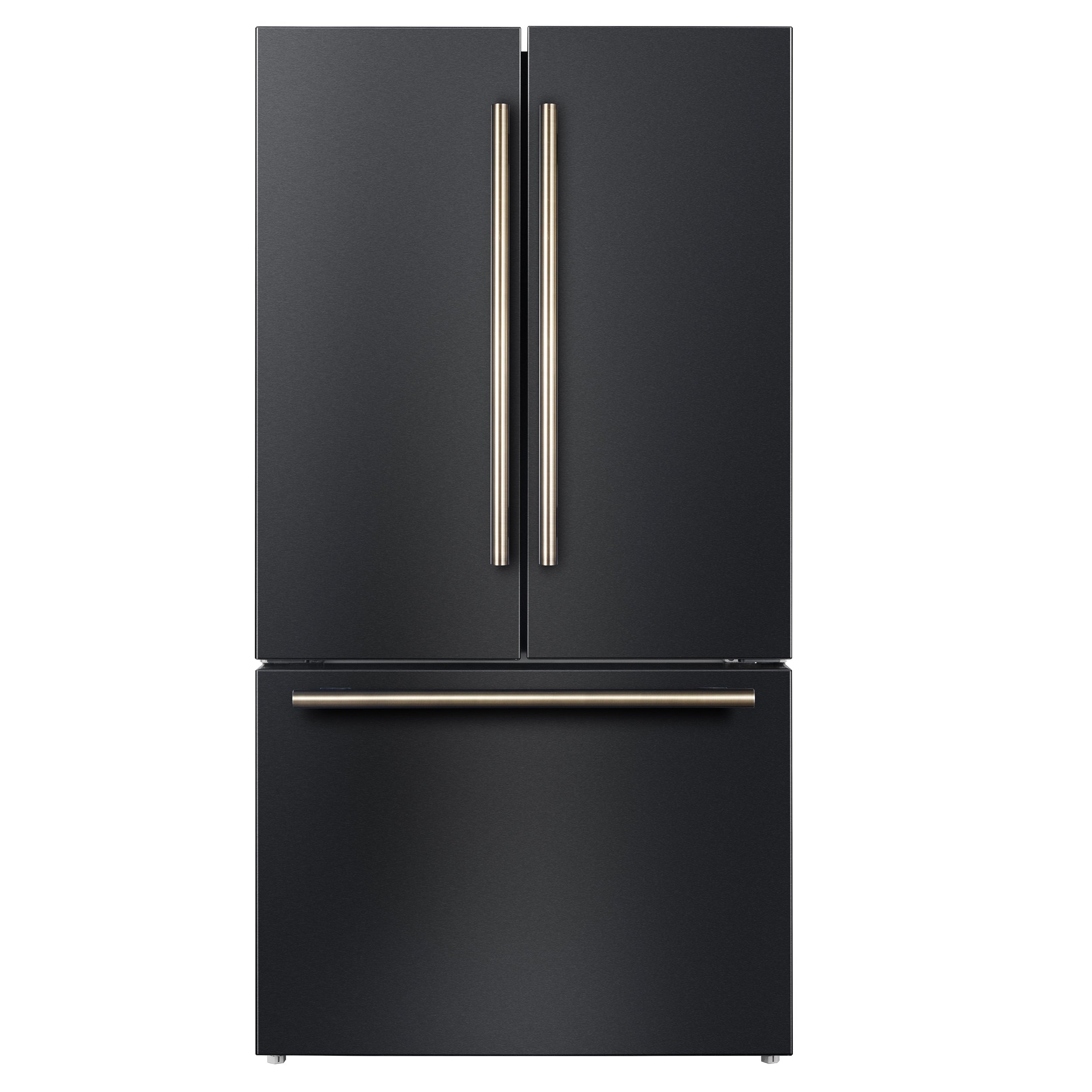 Forno Rivello 36-Inch French Door Refrigerator, Standard Depth, Water & Ice Dispenser, Black with Antique Brass Accents (Model FFFFD1783-36BLK)