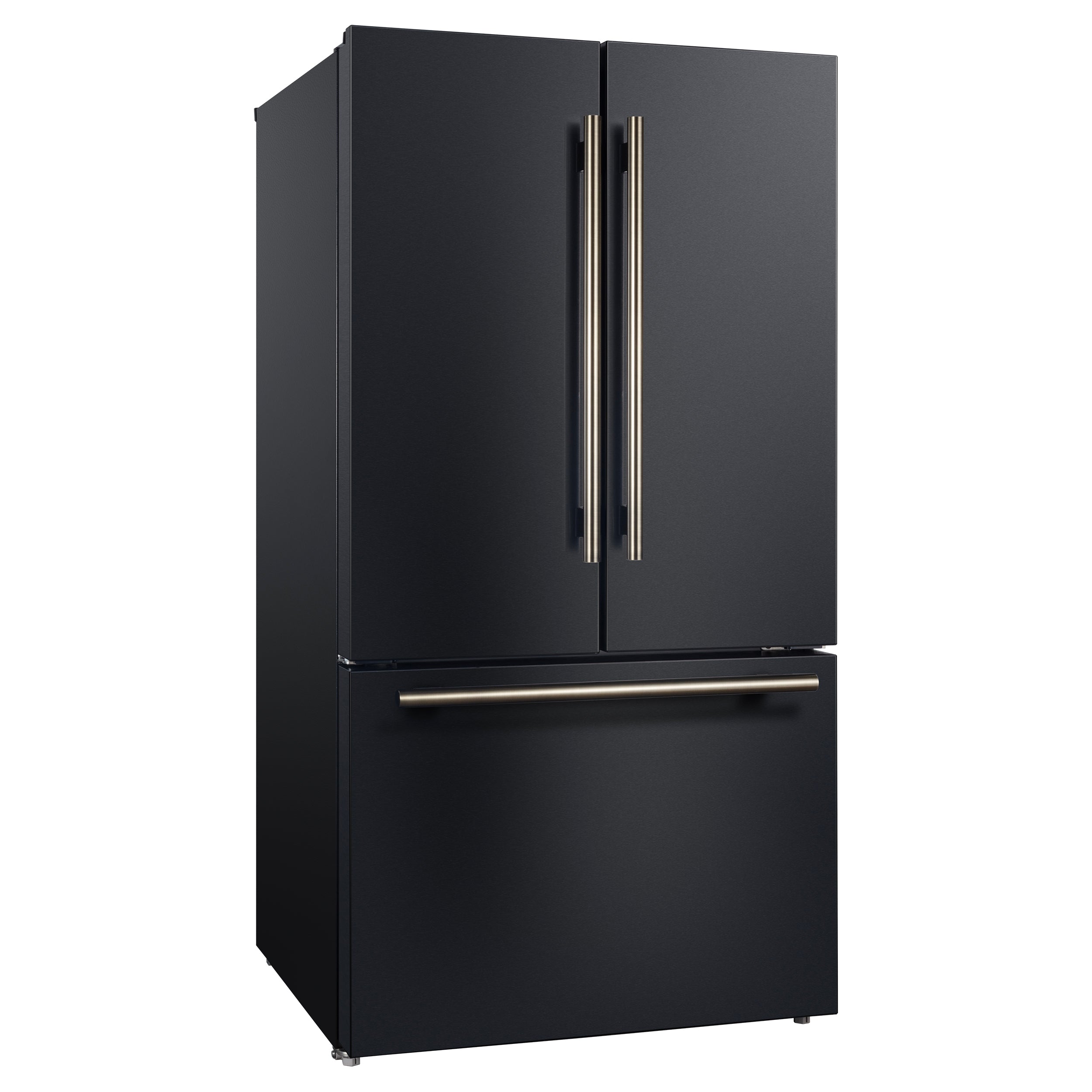 Forno Rivello 36-Inch French Door Refrigerator, Standard Depth, Water & Ice Dispenser, Black with Antique Brass Accents (Model FFFFD1783-36BLK)