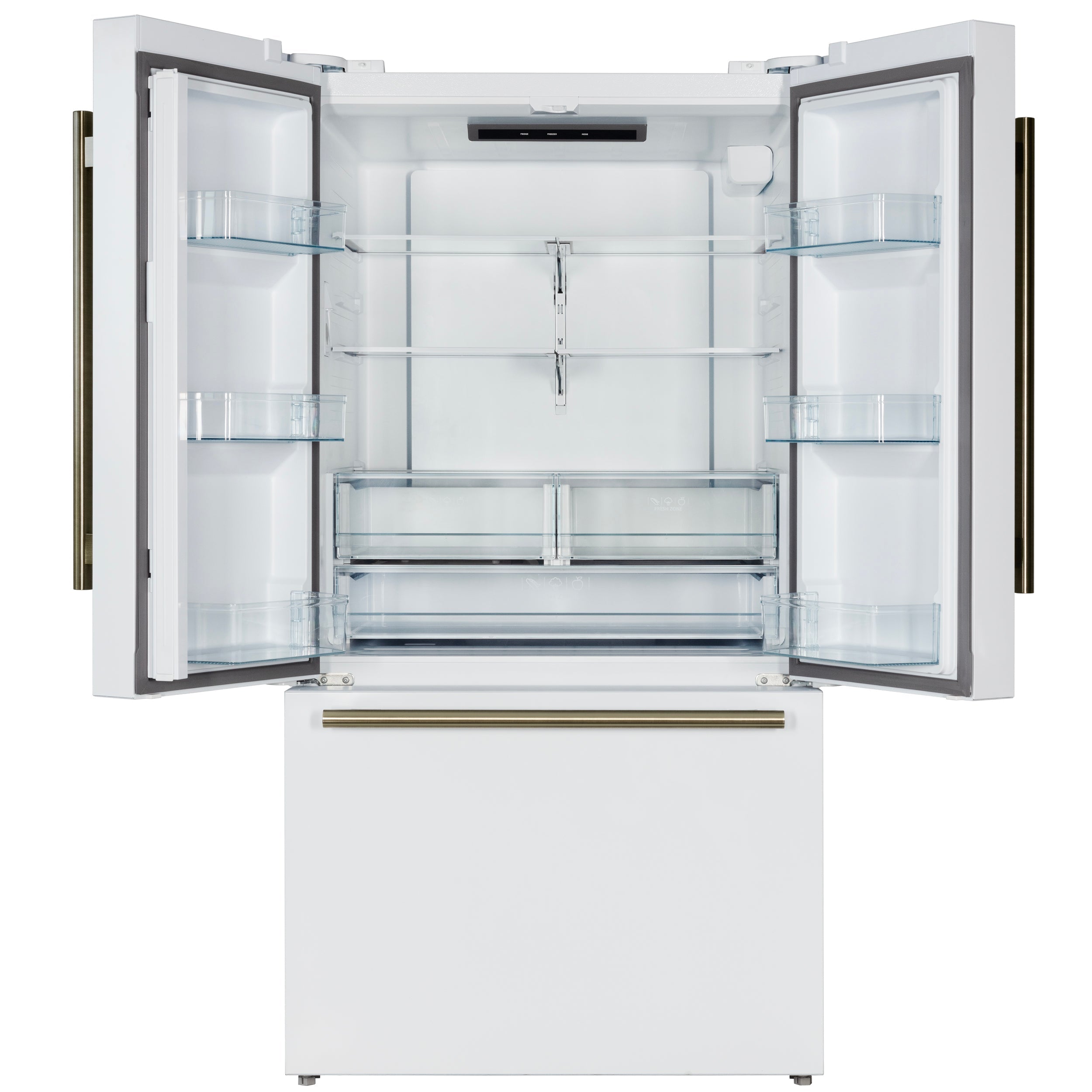 FORNO Rivello 36 in French Door Refrigerator, Standard Depth, Water & Ice Dispenser, White with Antique Brass Handles (Model FFFFD1783-36WHT)