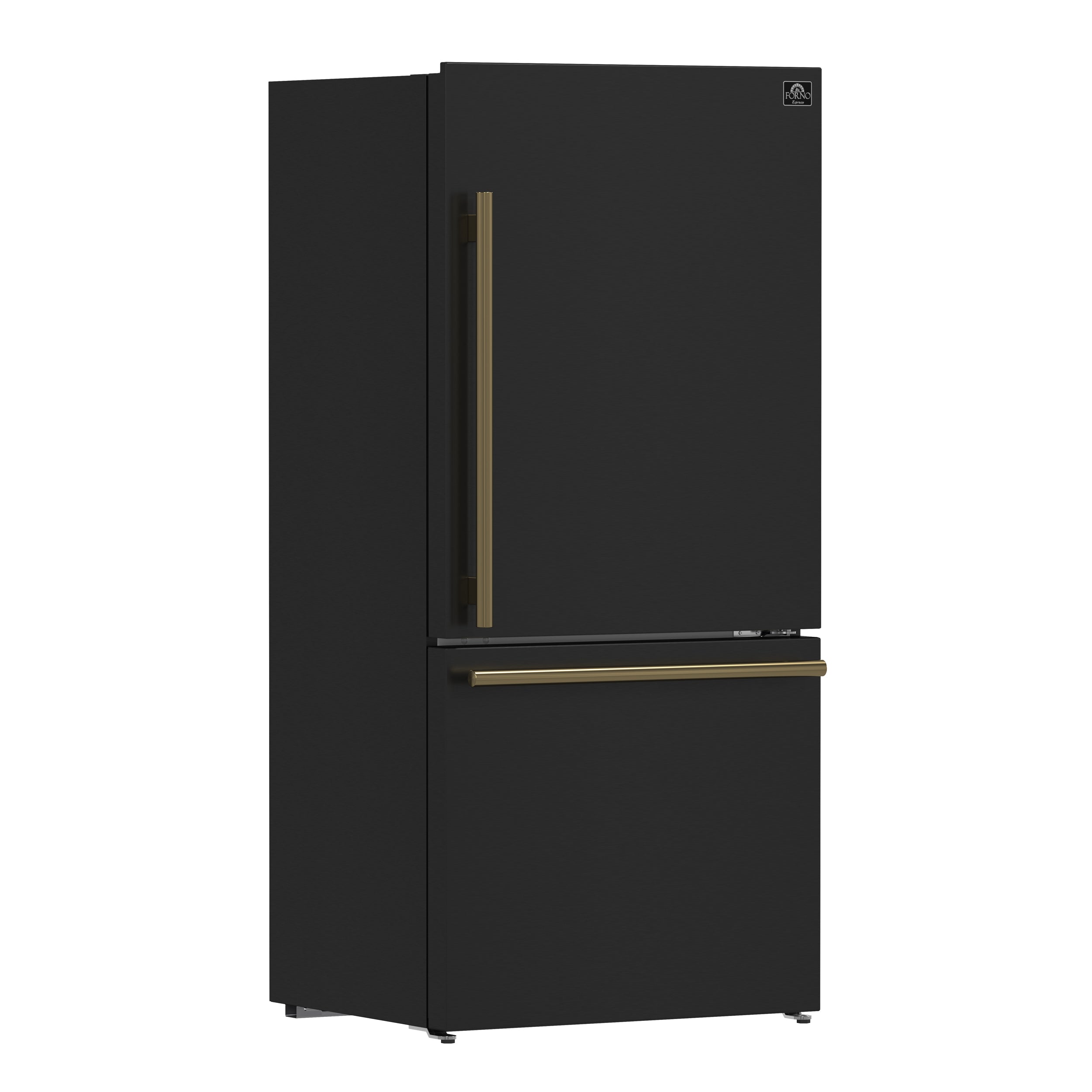 Forno Espresso Milano 31-Inch French Door Refrigerator with Bottom Freezer, 17.2 cu ft, Right-Hinged, Black with Antique Brass Handles (Model FFFFD1785-31BLK)