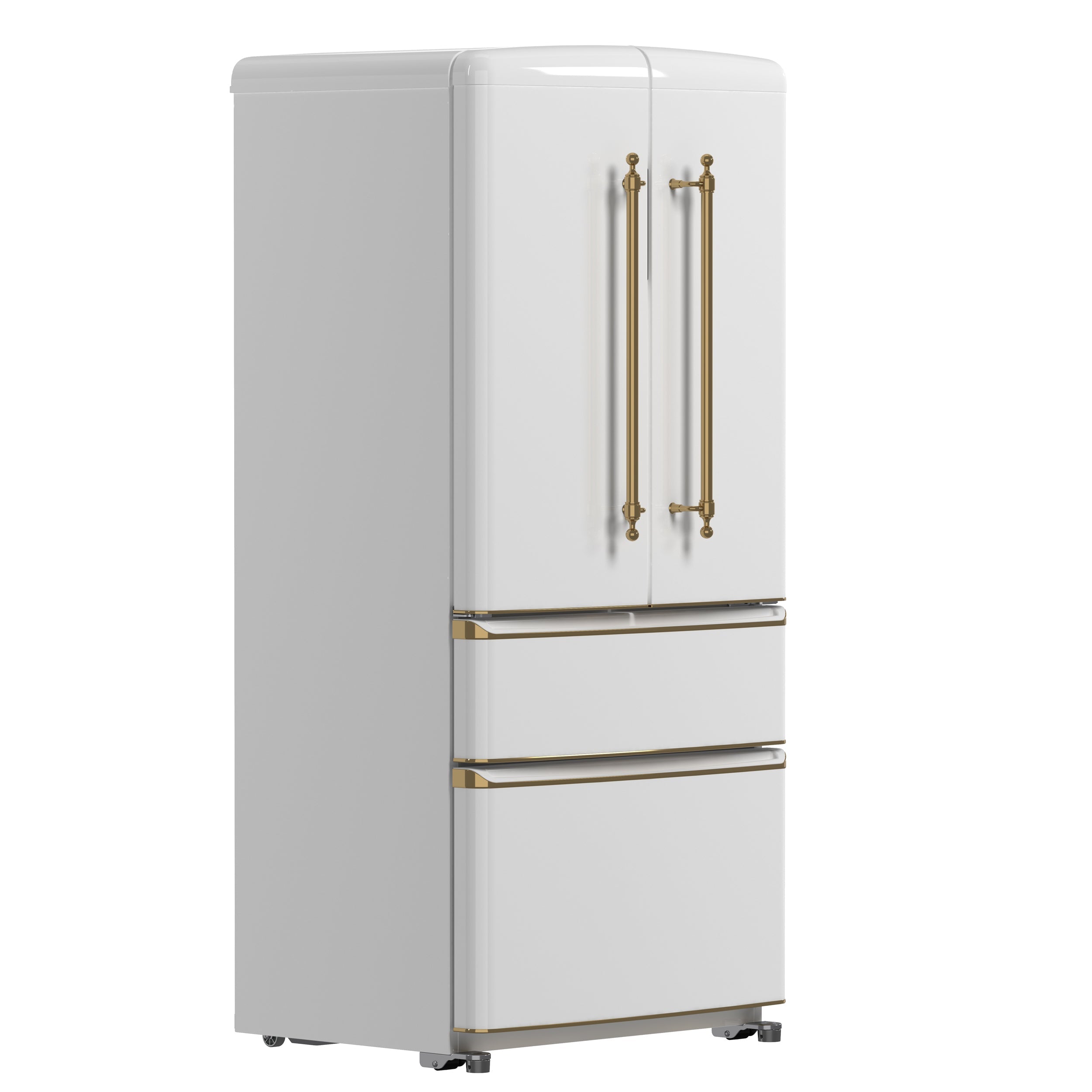 Forno Espresso Luigi 33-Inch French Door Refrigerator, 18 cu. ft., White, Antique Brass Handles, Model FFFFD1791-33WHT