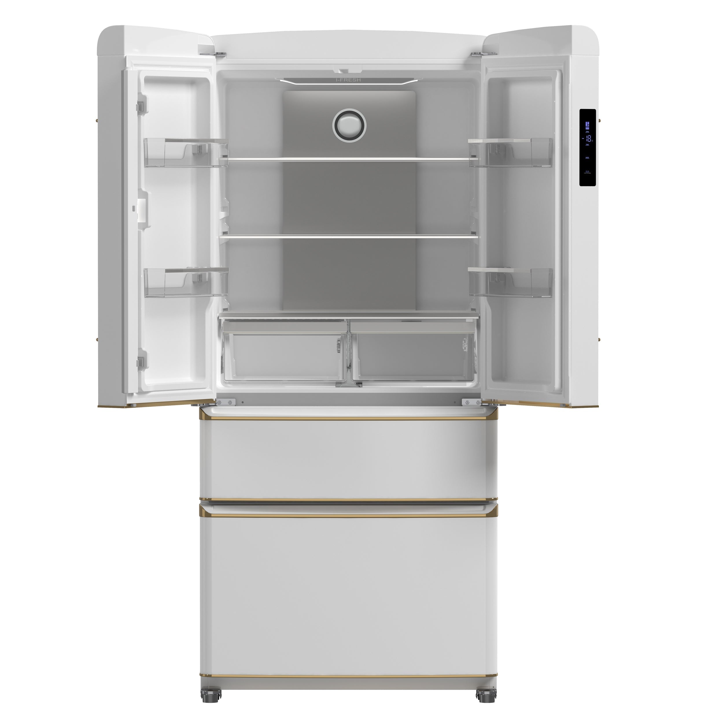Forno Espresso Luigi 33-Inch French Door Refrigerator, 18 cu. ft., White, Antique Brass Handles, Model FFFFD1791-33WHT