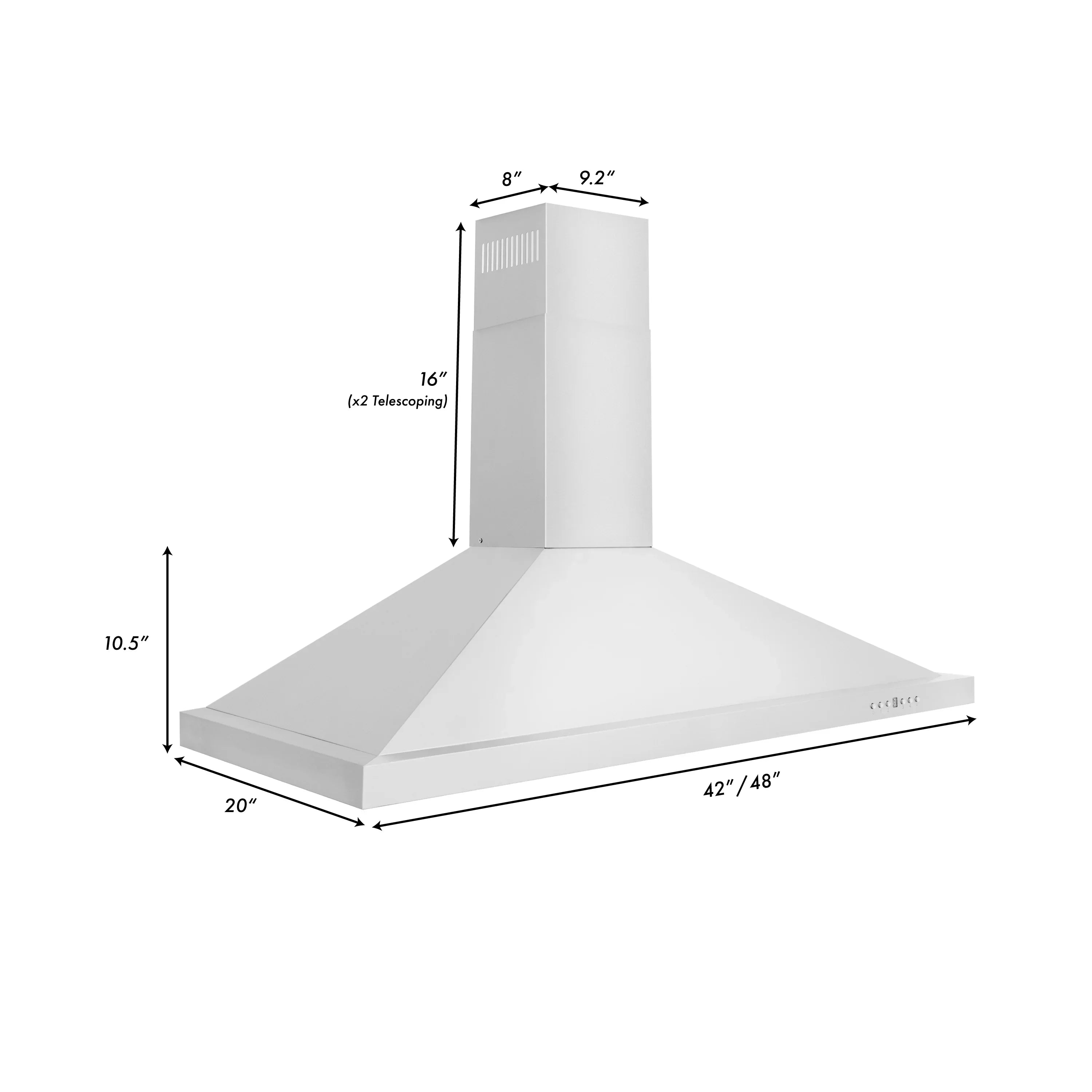 ZLINE 42 Inch Wall Mount Range Hood Convertible Vent Stainless Steel 400 CFM KB-42