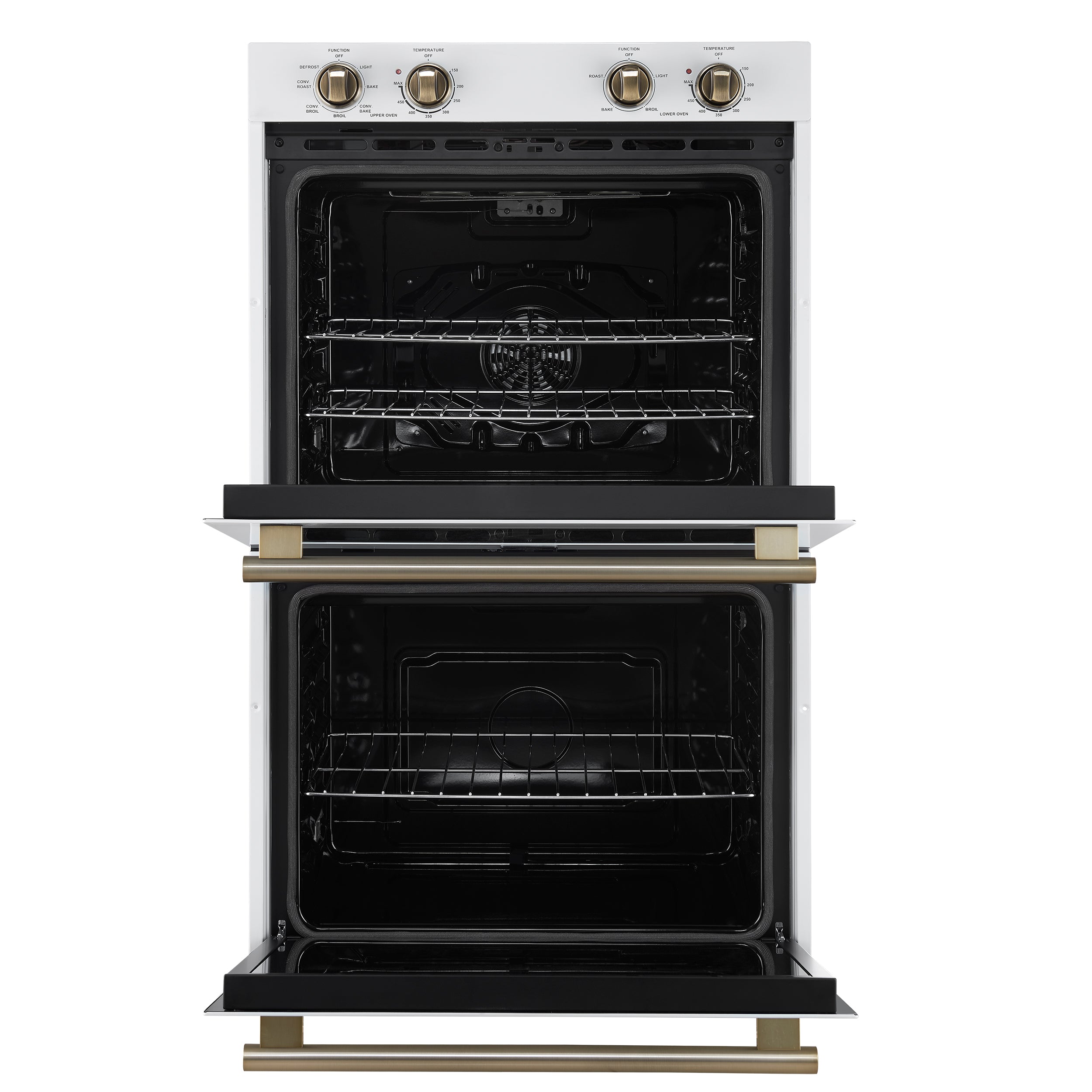 FORNO Espresso Vomero 30-Inch Electric Double Wall Oven, 10.0 cu. ft., White with Antique Brass Accents (FBOEL1324-30WHT)