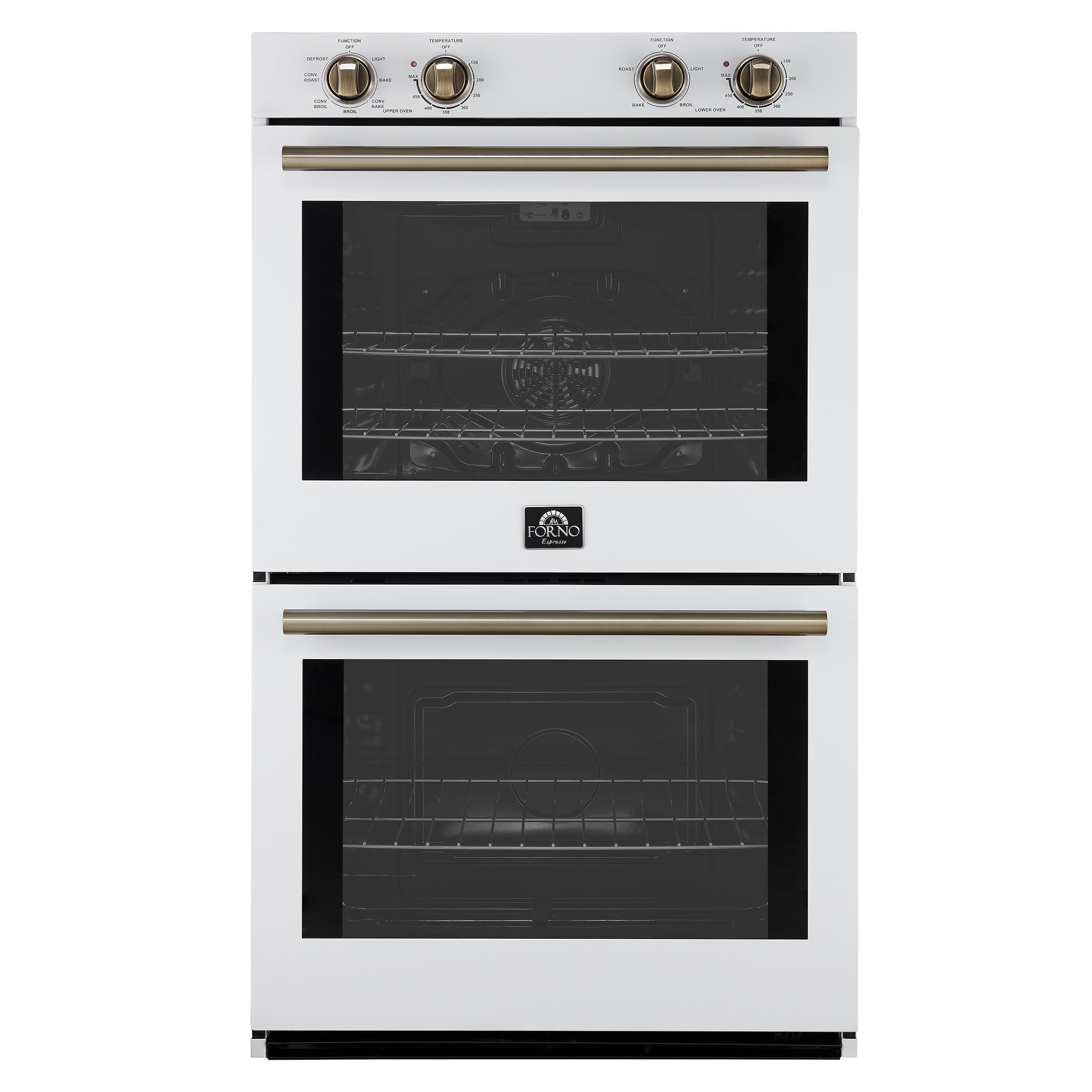 FORNO Espresso Vomero 30-Inch Electric Double Wall Oven, 10.0 cu. ft., White with Antique Brass Accents (FBOEL1324-30WHT)