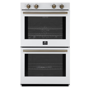 FORNO Espresso Vomero 30-Inch Electric Double Wall Oven, 10.0 cu. ft., White with Antique Brass Accents (FBOEL1324-30WHT)