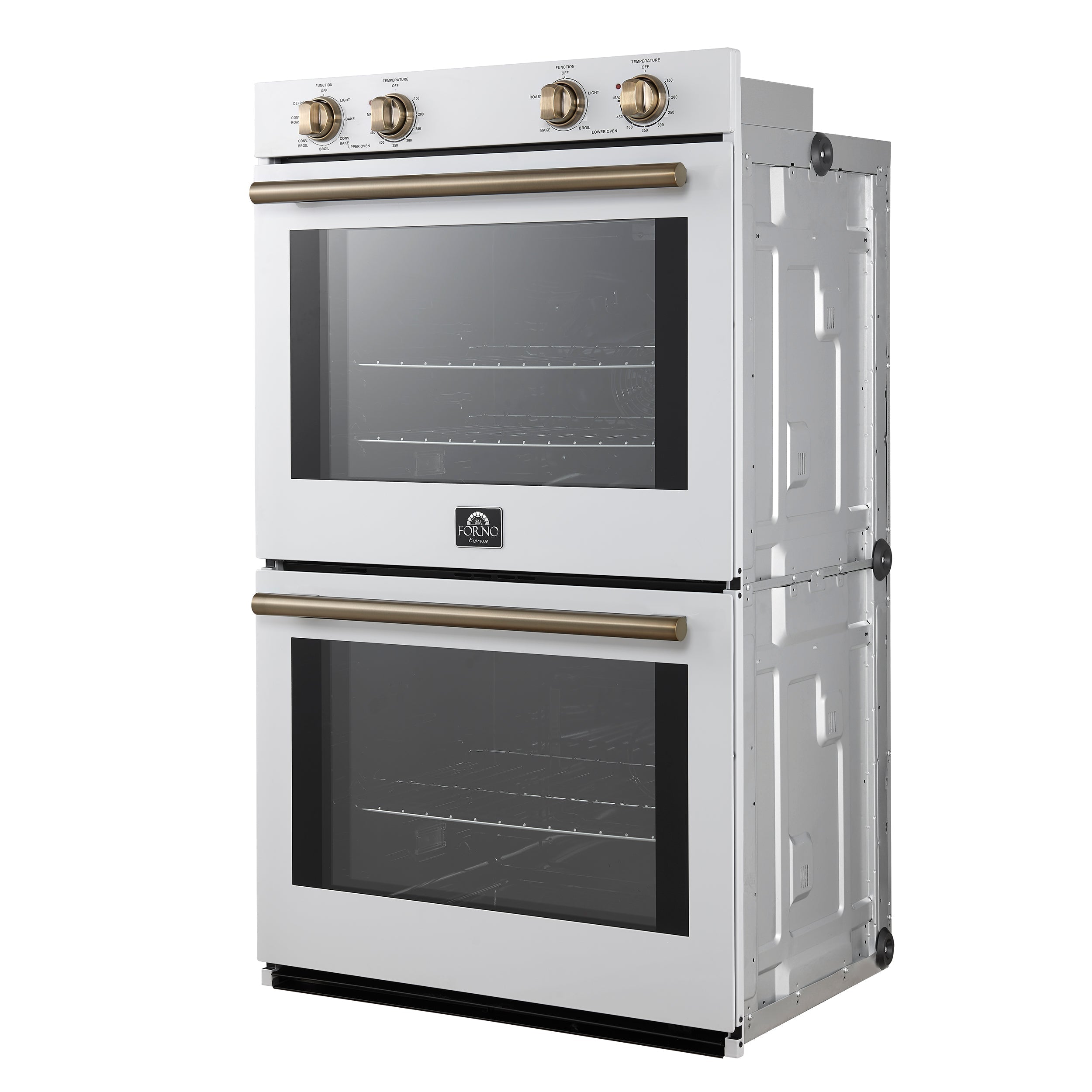 FORNO Espresso Vomero 30-Inch Electric Double Wall Oven, 10.0 cu. ft., White with Antique Brass Accents (FBOEL1324-30WHT)