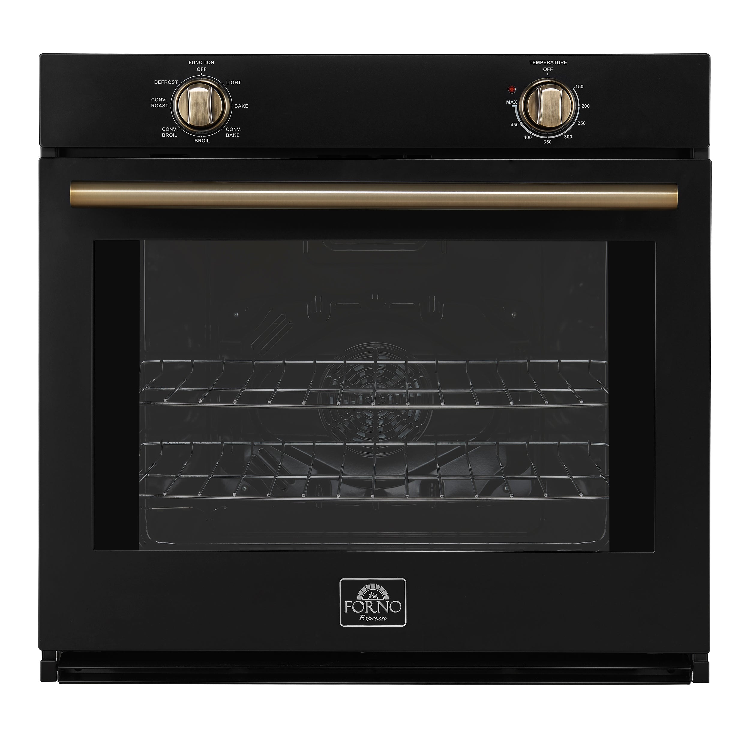 Forno Espresso Vomero 30-Inch Electric Single Wall Oven, 5.0 cu. ft., Black with Antique Brass Accents (Model FBOEL1370-30BLK)