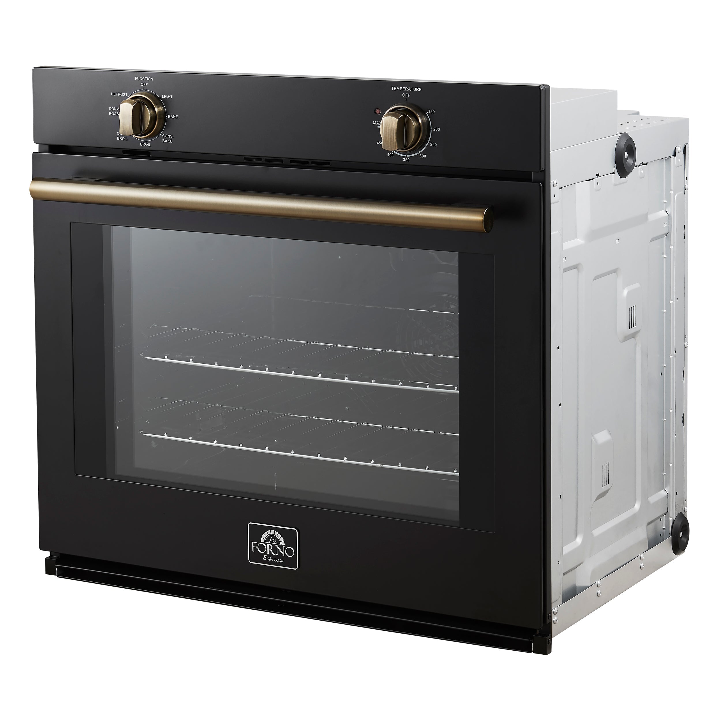 Forno Espresso Vomero 30-Inch Electric Single Wall Oven, 5.0 cu. ft., Black with Antique Brass Accents (Model FBOEL1370-30BLK)
