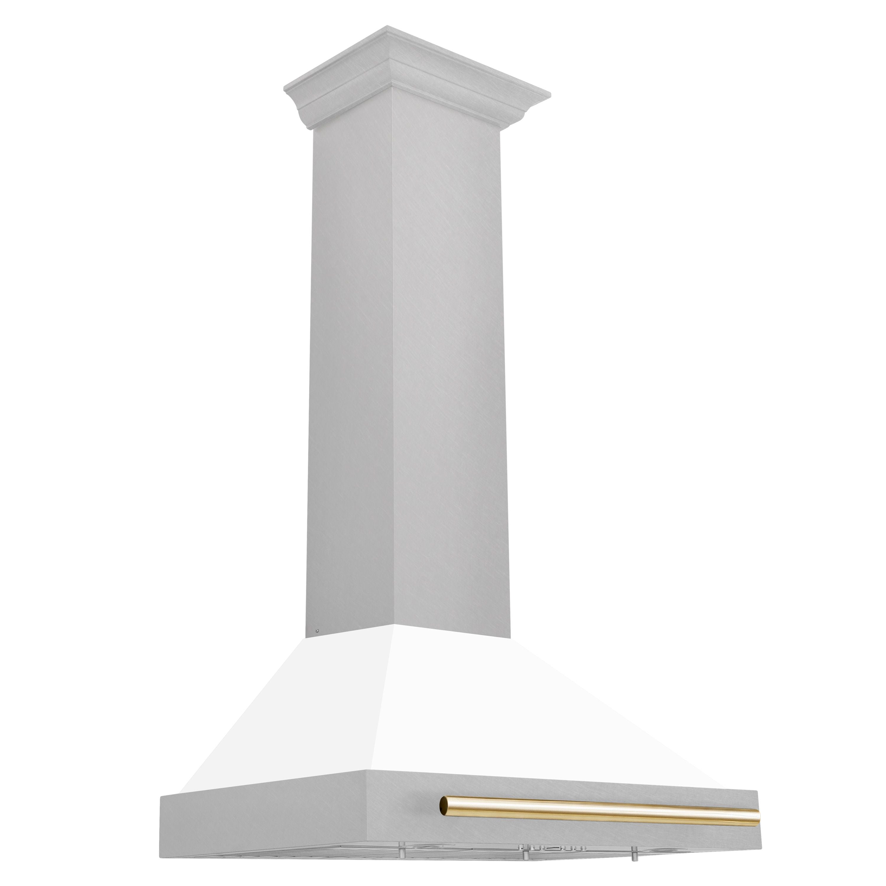 ZLINE 30 in. Wall Mount Range Hood Convertible Satin Stainless Steel White Matte Shell Polished Gold Handle (KB4SNZ-WM30-G)