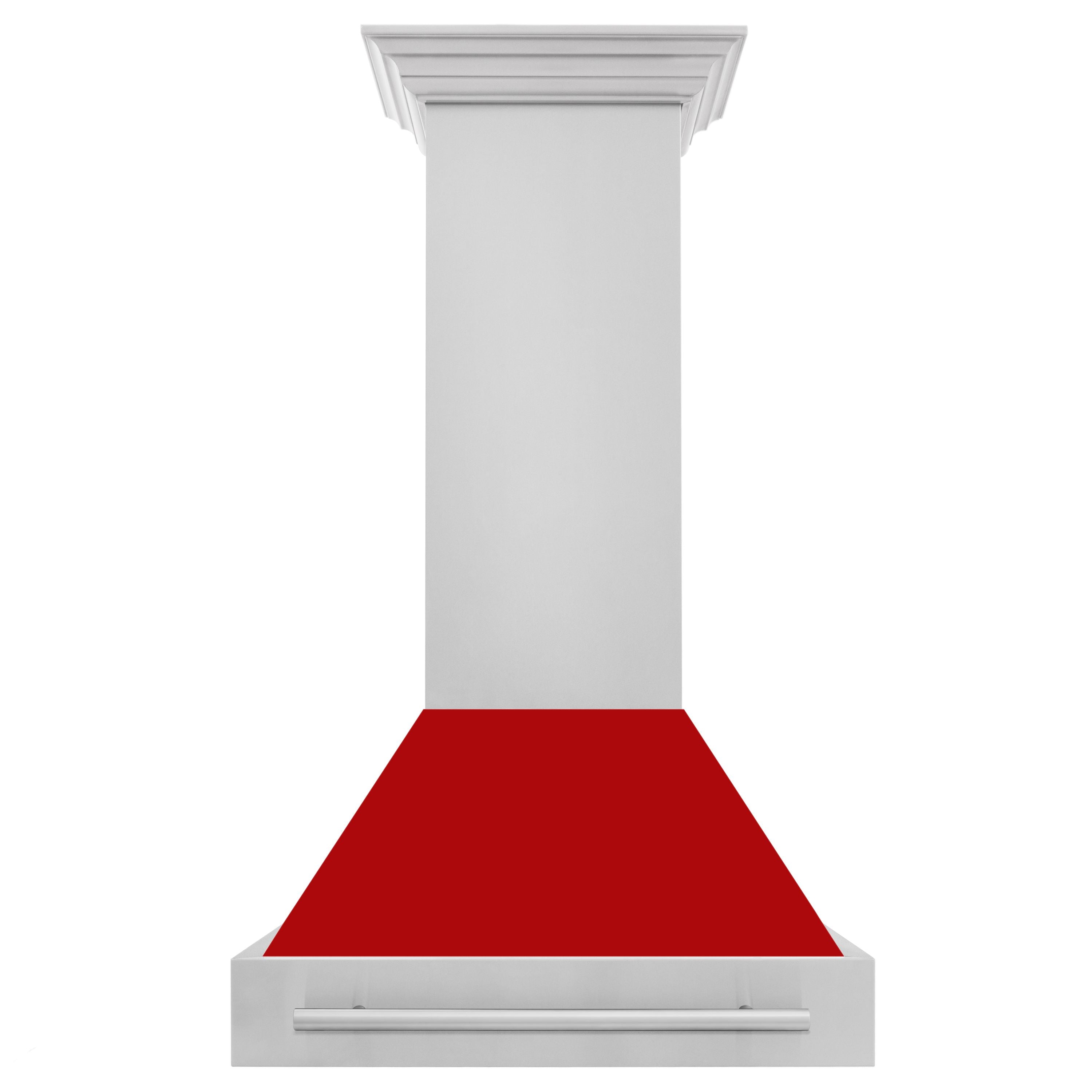 ZLINE 30 Inch Wall Mount Range Hood 400 CFM Stainless Steel with Red Matte Shell and Stainless Steel Handle (8654STX-RM-30)