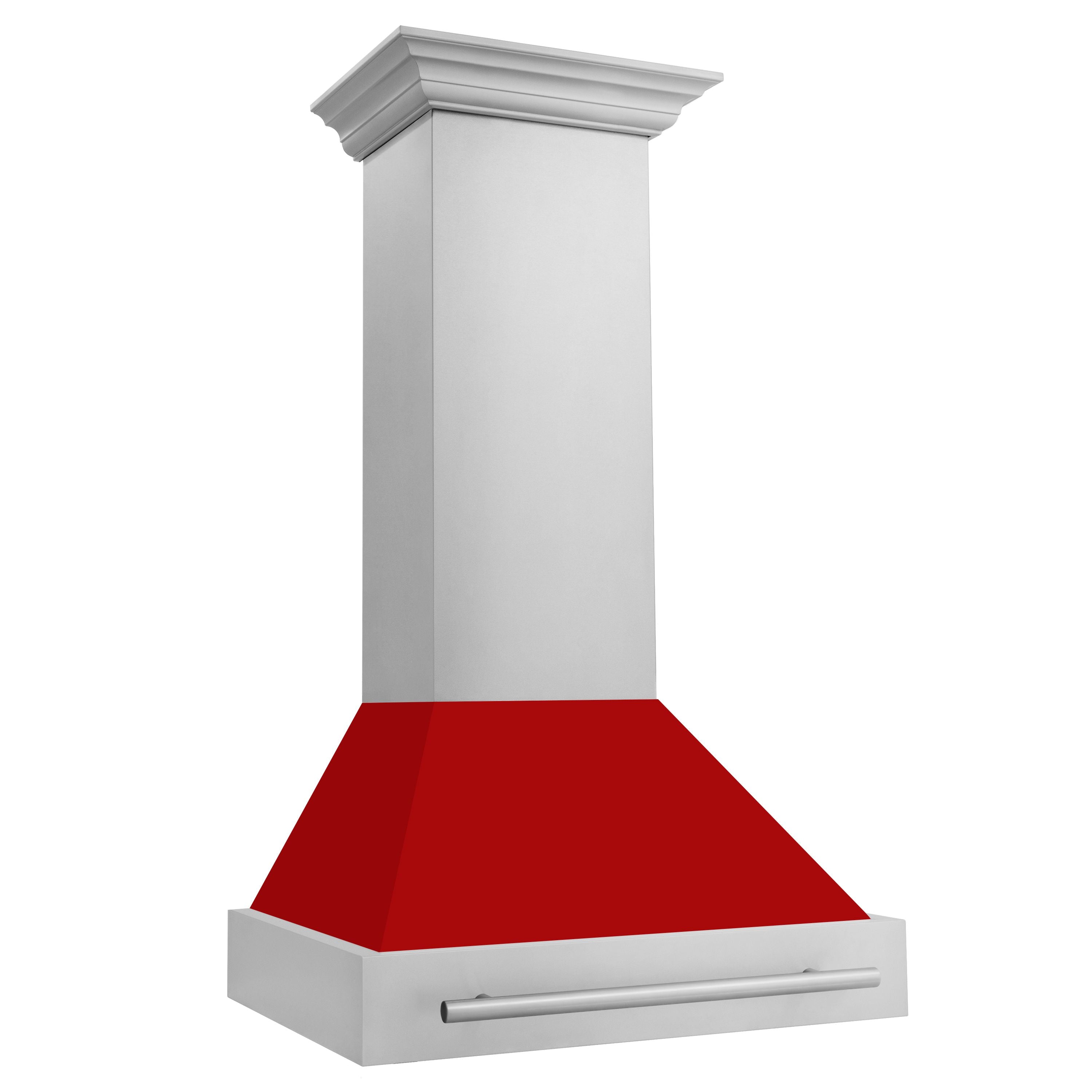 ZLINE 30 Inch Wall Mount Range Hood 400 CFM Stainless Steel with Red Matte Shell and Stainless Steel Handle (8654STX-RM-30)