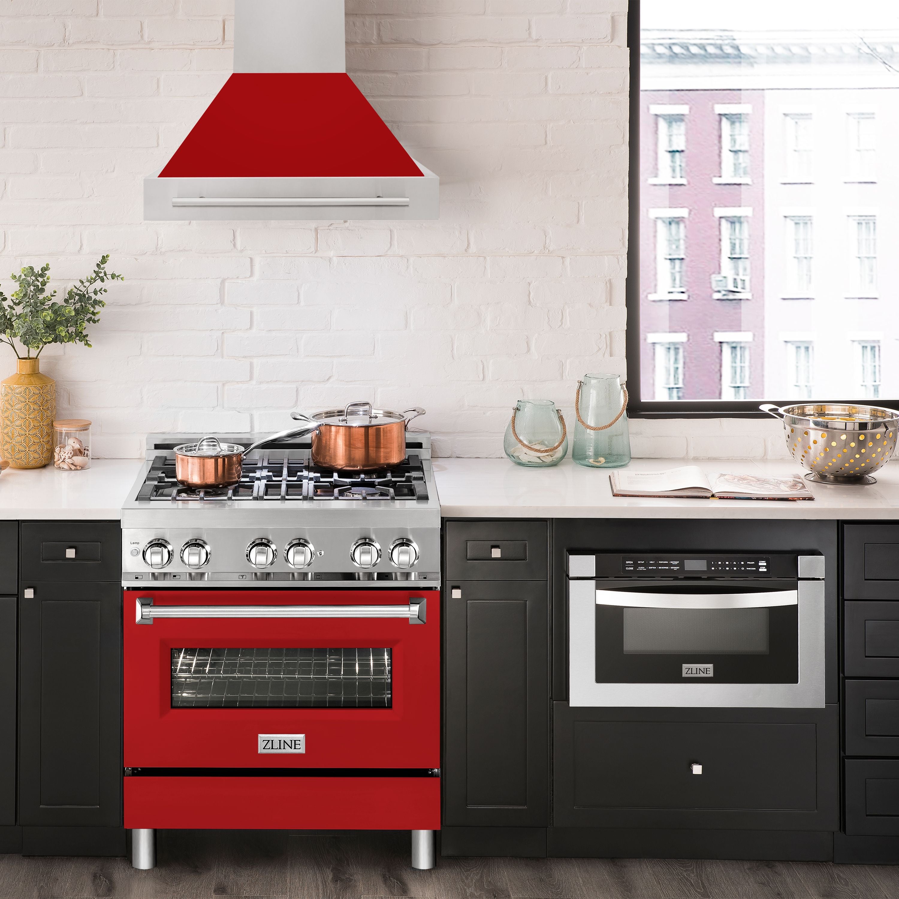 ZLINE 30 Inch Wall Mount Range Hood 400 CFM Stainless Steel with Red Matte Shell and Stainless Steel Handle (8654STX-RM-30)