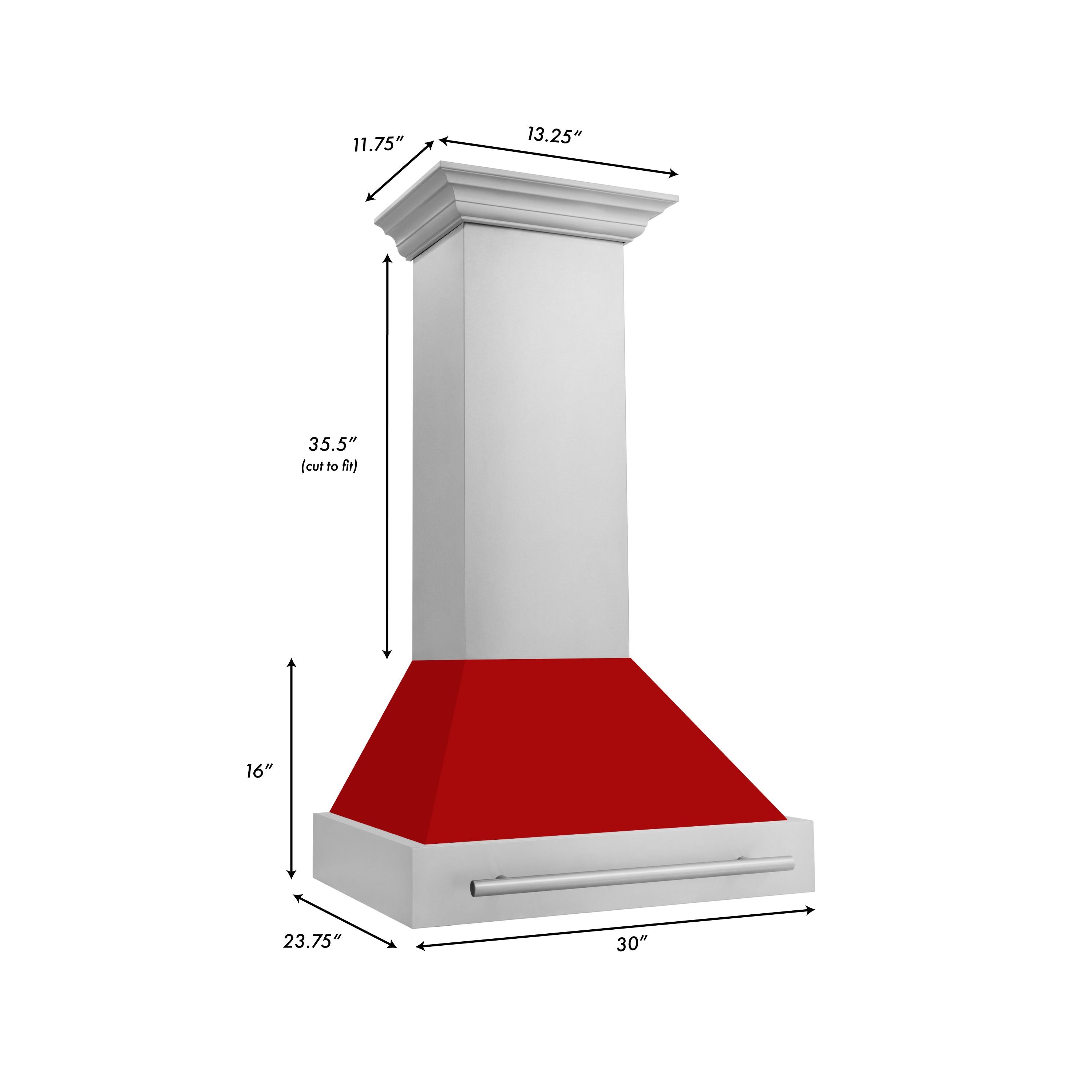 ZLINE 30 Inch Wall Mount Range Hood 400 CFM Stainless Steel with Red Matte Shell and Stainless Steel Handle (8654STX-RM-30)