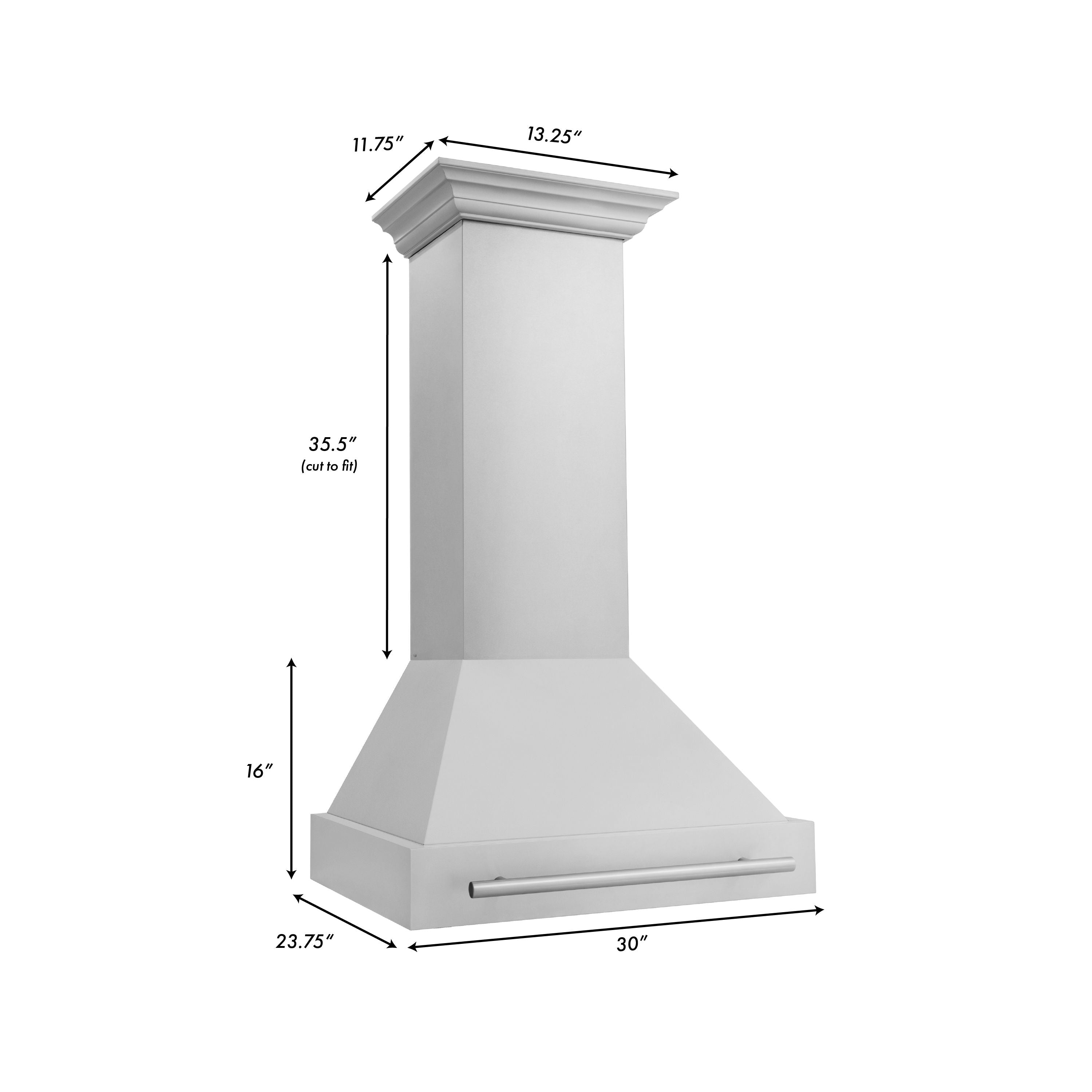 ZLINE 30 in. Wall Mount Range Hood, Stainless Steel, 400 CFM, Stainless Steel Handle (8654STX-30)