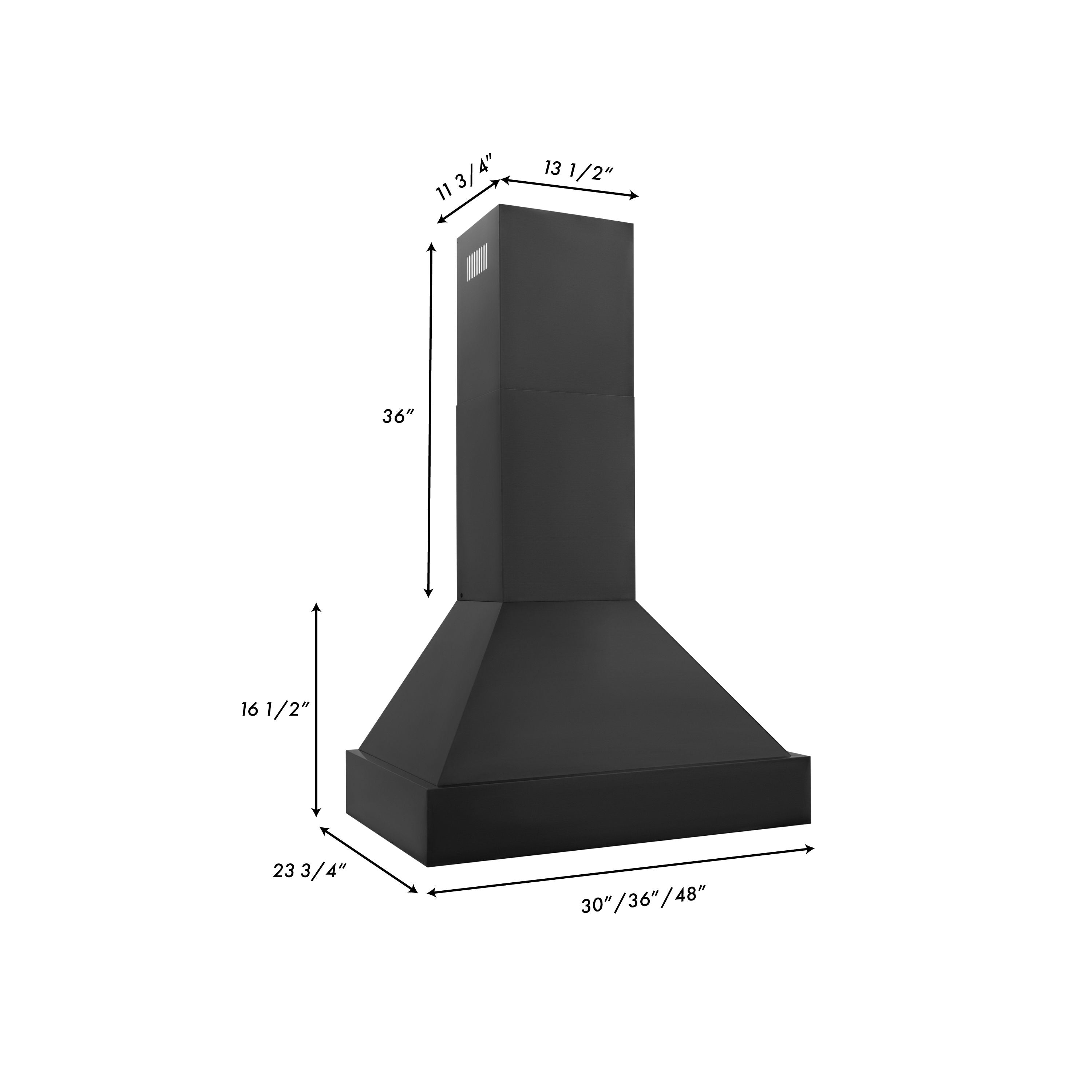 ZLINE 30 in. Wall Mount Range Hood 400 CFM Black Stainless Steel Push Button Controls LED Lighting (BS655N-30)