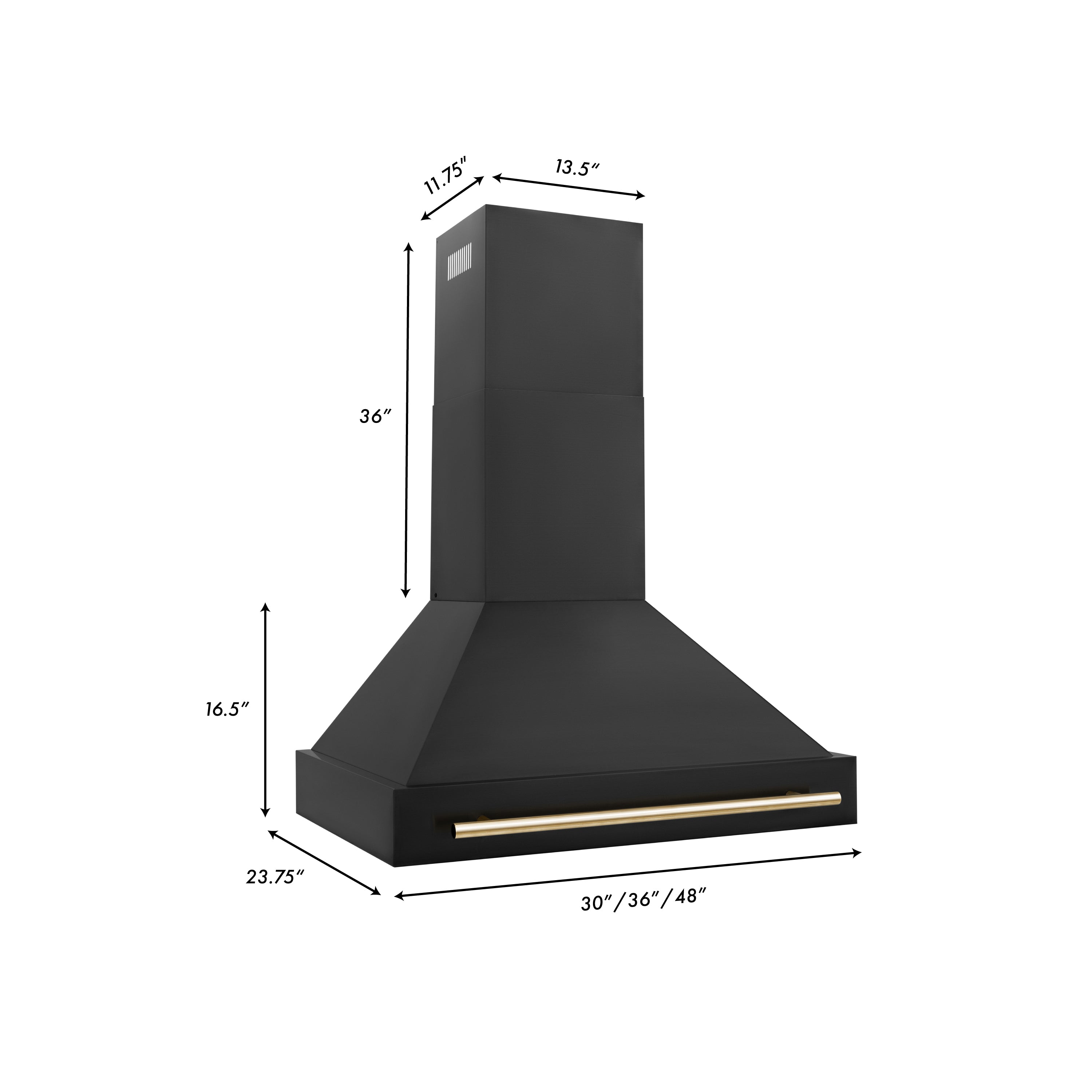 ZLINE 36 in. Wall Mount Range Hood Black Stainless Steel Autograph Edition Gold Handle 400 CFM (BS655Z-36-G)