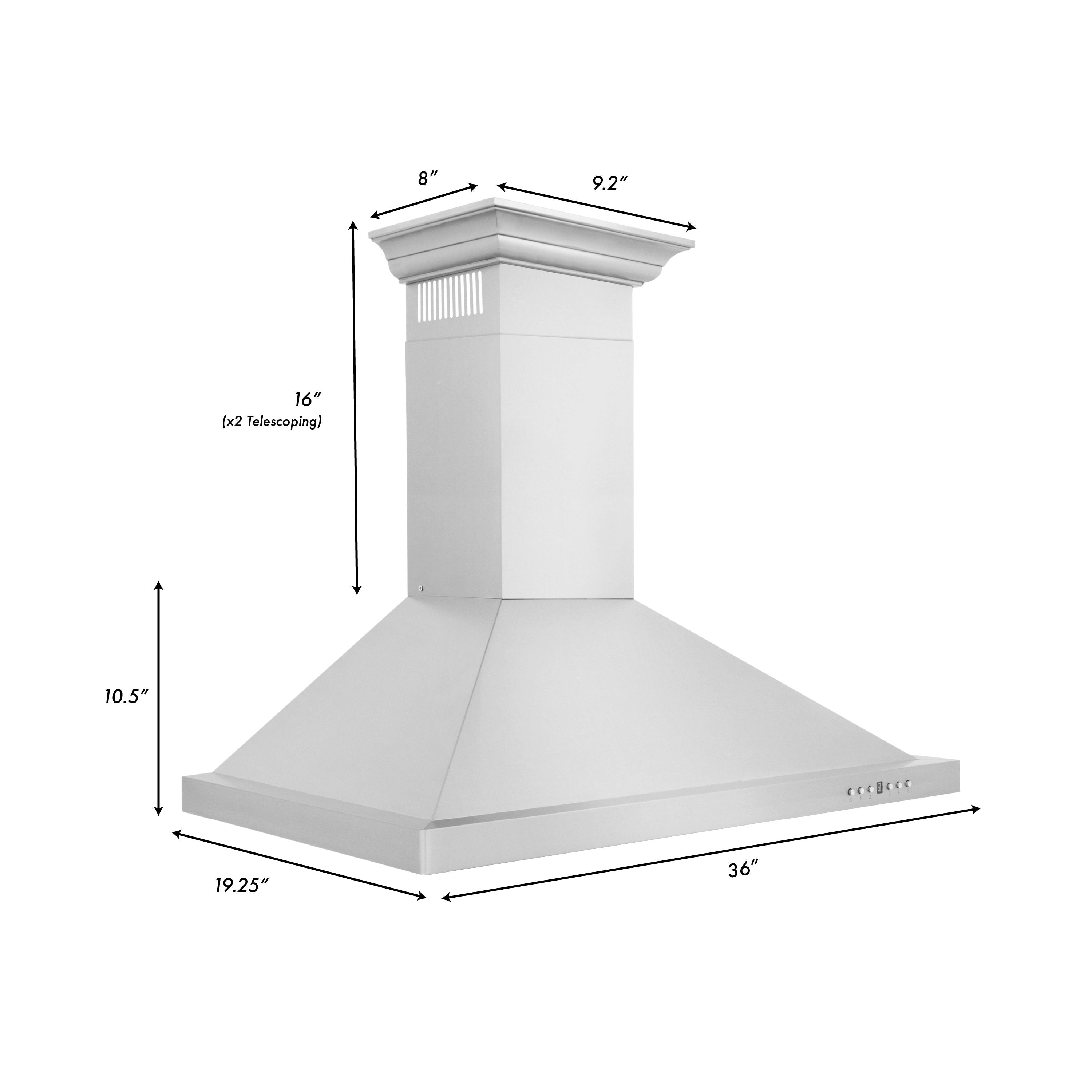 ZLINE 36 in Wall Mount Range Hood Convertible Vent Stainless Steel with Crown Molding (KBCRN-36)