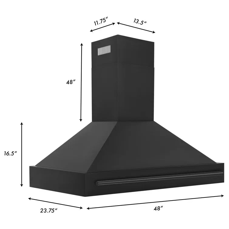 ZLINE 48-Inch Wall Mount Range Hood Black Stainless Steel Finish with Black Handle 700 CFM (BS655-48-BS)