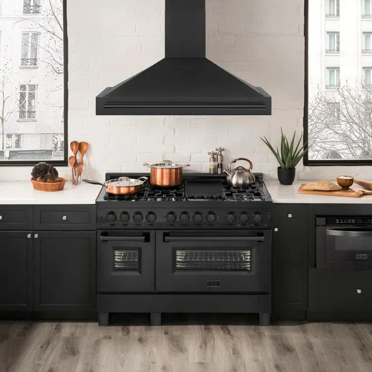 ZLINE 48-Inch Wall Mount Range Hood Black Stainless Steel Finish with Black Handle 700 CFM (BS655-48-BS)