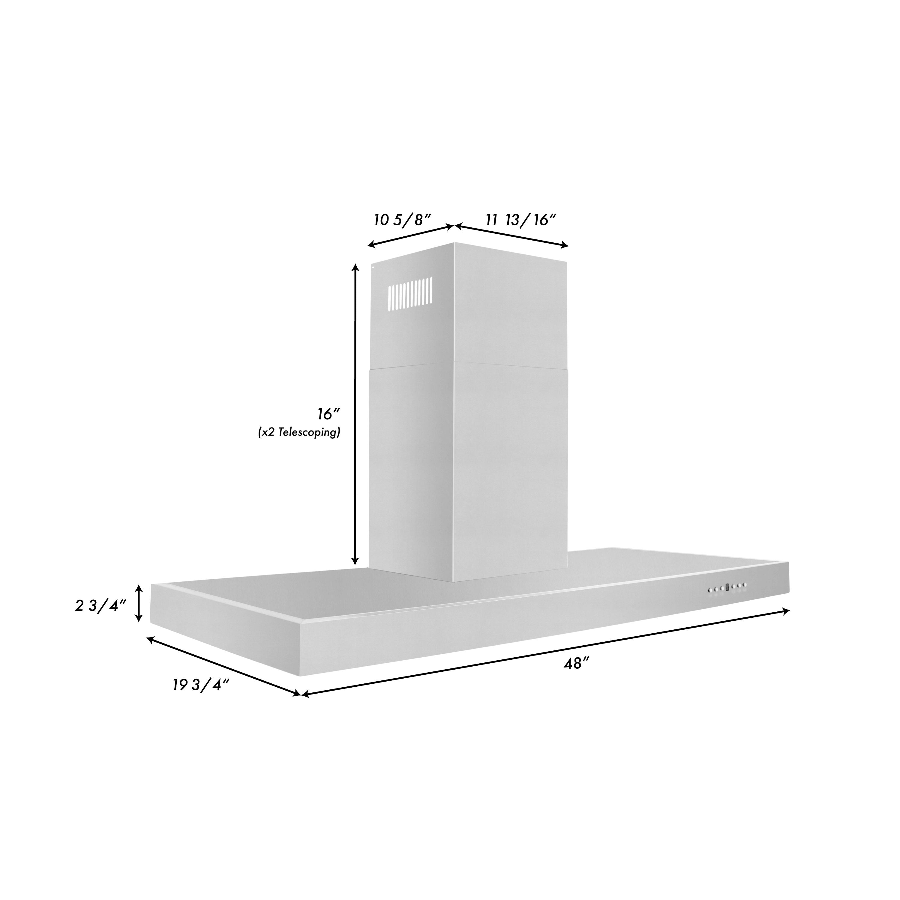 ZLINE 48 in. Wall Mount Range Hood Convertible Vent Stainless Steel 4-Speed LED Lighting (KE-48)