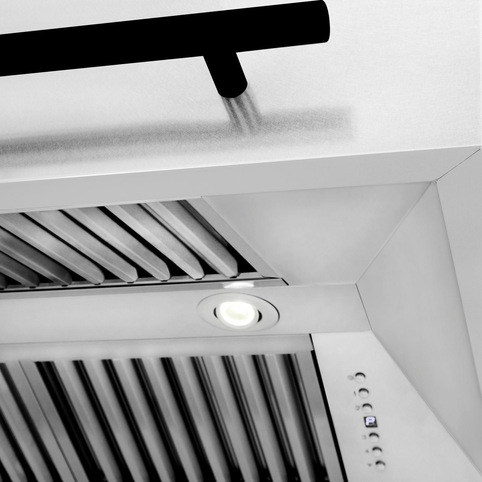 ZLINE 36 Inch Wall Mount Range Hood Satin Stainless Steel Matte Black Handle 8654SNZ-36-MB