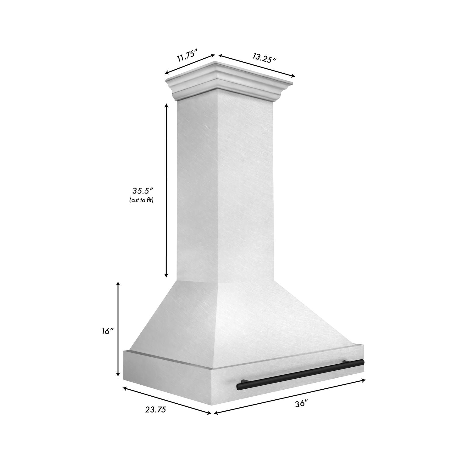 ZLINE 36 Inch Wall Mount Range Hood Satin Stainless Steel Matte Black Handle 8654SNZ-36-MB