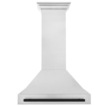 ZLINE 36 Inch Wall Mount Range Hood Satin Stainless Steel Matte Black Handle 8654SNZ-36-MB