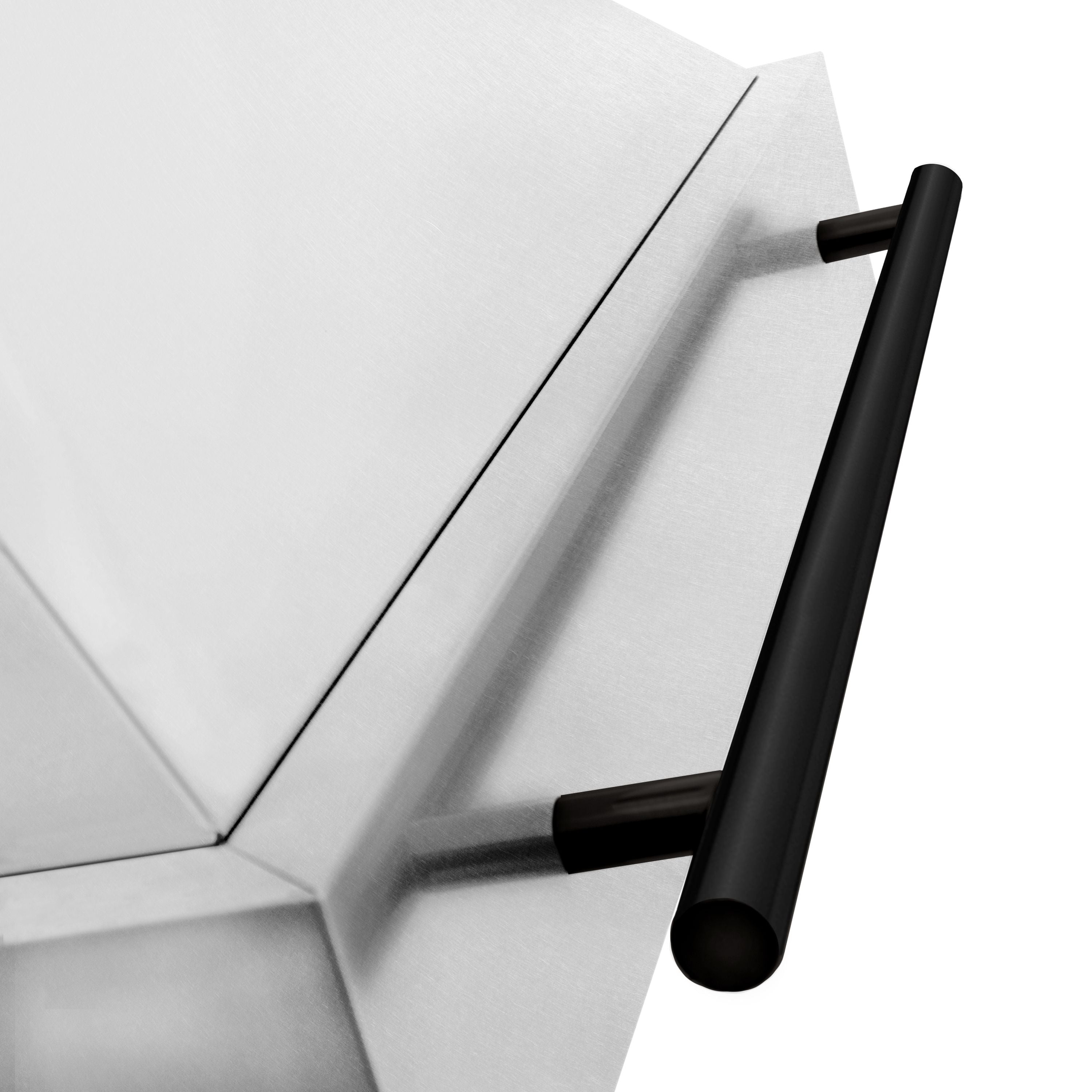 ZLINE 36 Inch Wall Mount Range Hood Satin Stainless Steel Matte Black Handle 8654SNZ-36-MB
