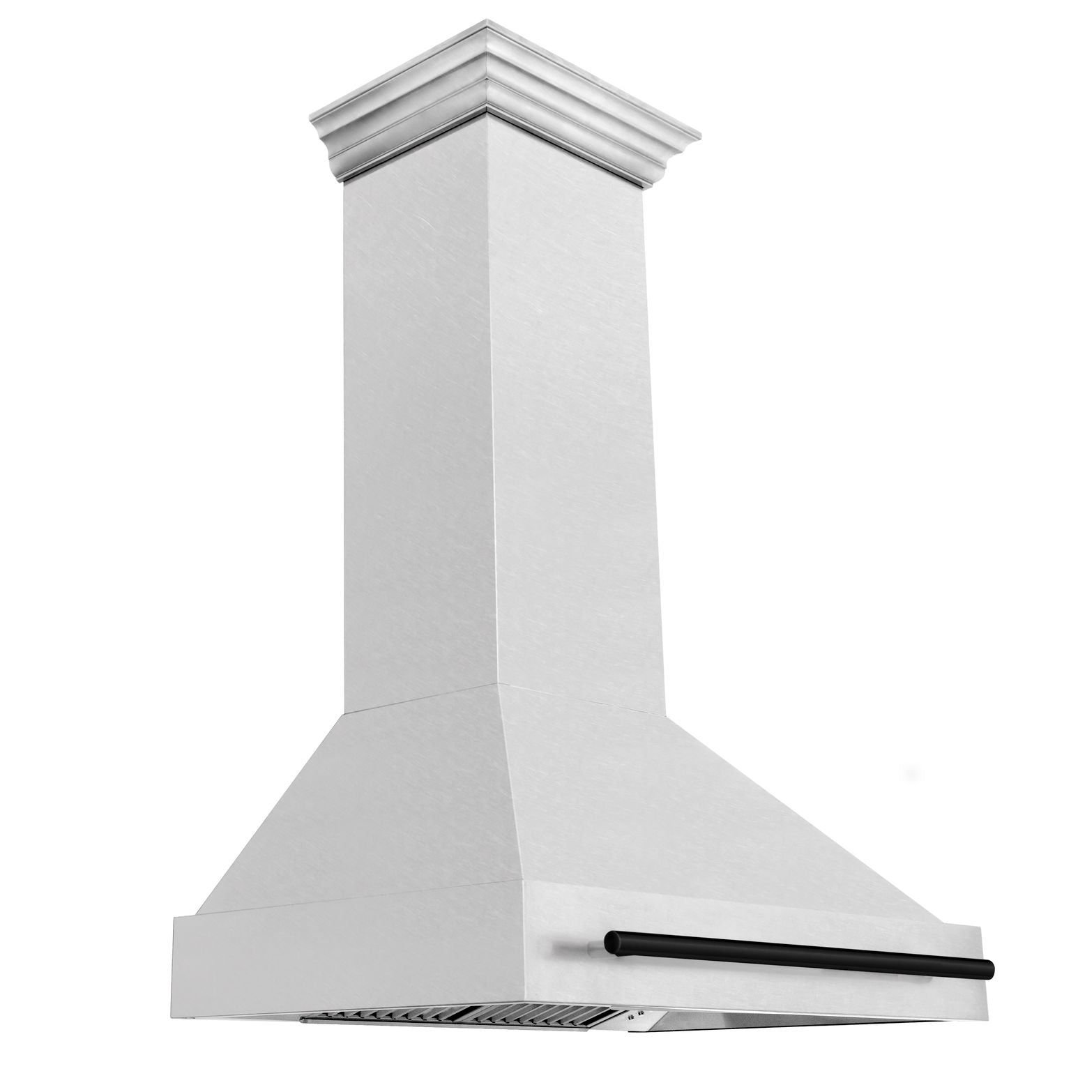 ZLINE 36 Inch Wall Mount Range Hood Satin Stainless Steel Matte Black Handle 8654SNZ-36-MB