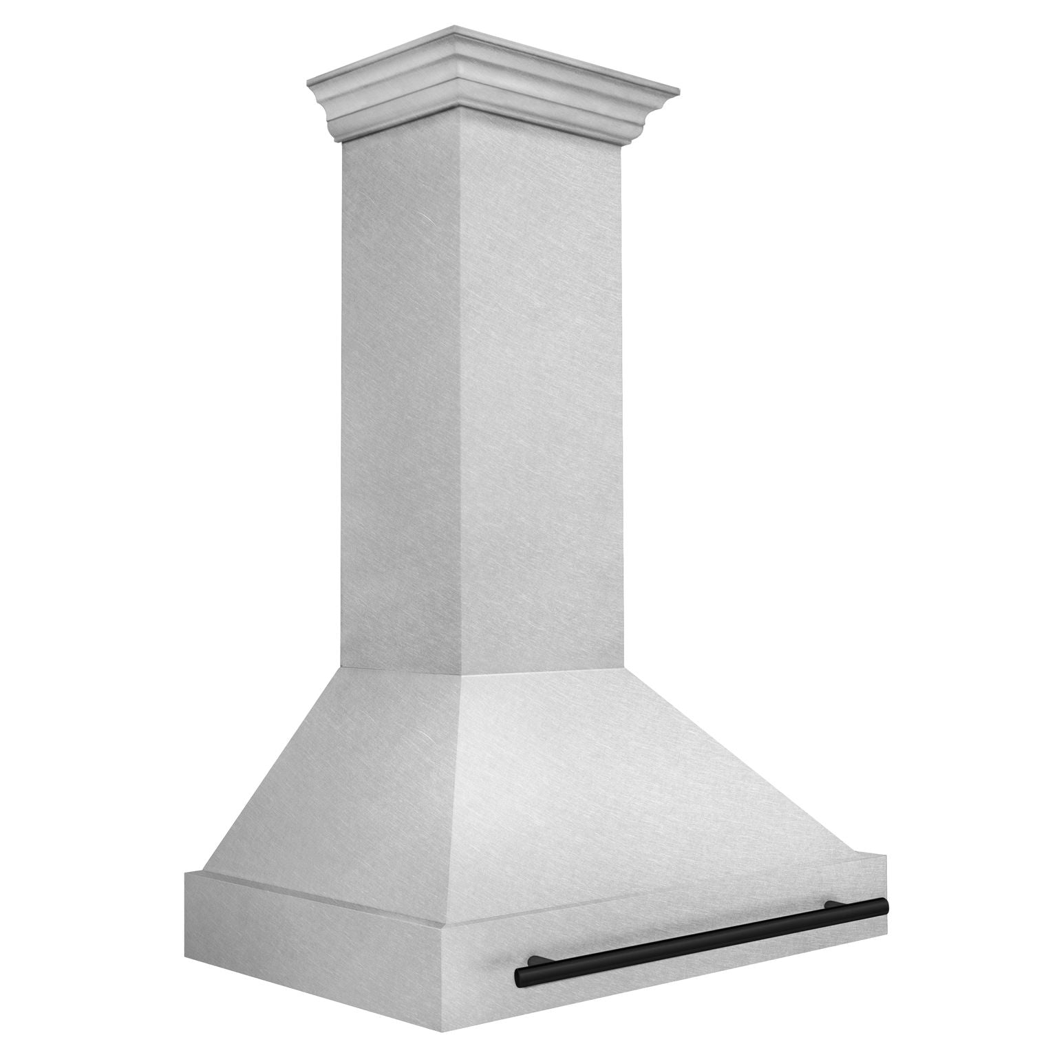 ZLINE 36 Inch Wall Mount Range Hood Satin Stainless Steel Matte Black Handle 8654SNZ-36-MB