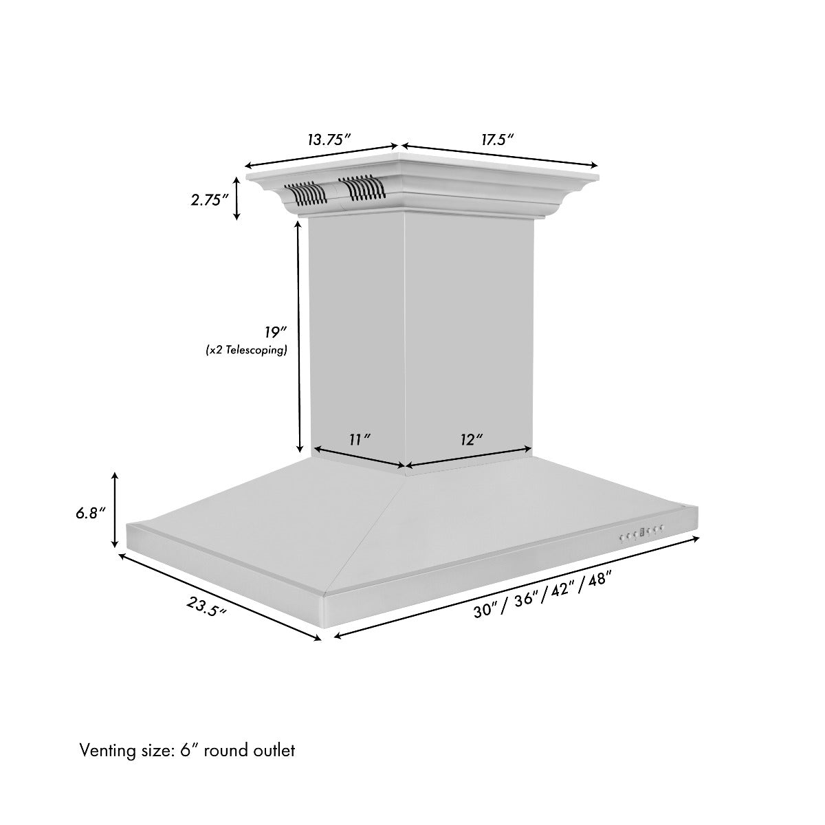 ZLINE 48 in. Island Mount Range Hood with Bluetooth Speakers, Stainless Steel, 400 CFM (GL2iCRN-BT-48)