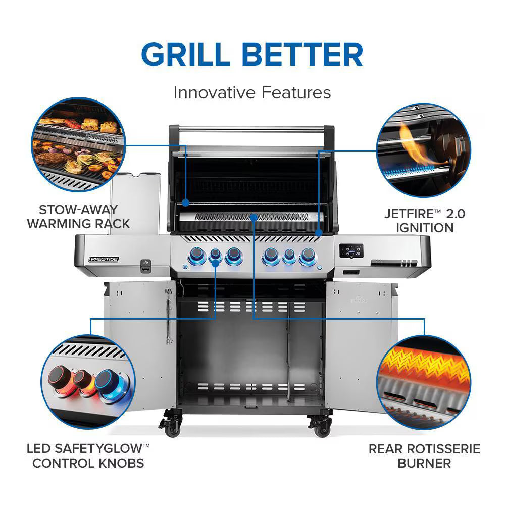 Napoleon Prestige 500 Connected 4-Burner Natural Gas Grill with Rotisserie Kit, Wi-Fi & Bluetooth (P500VXRSIBNSS)