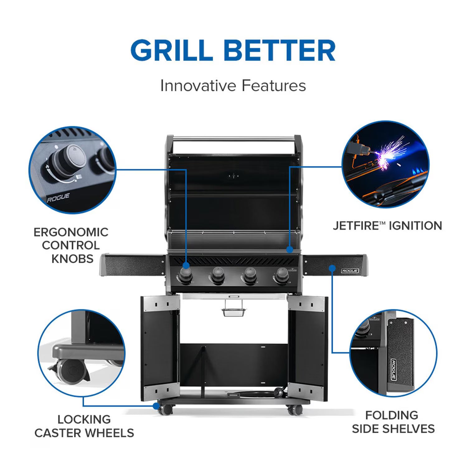 Napoleon Rogue 525 4-Burner Propane Gas Grill, Black (R525PK-2-SS)