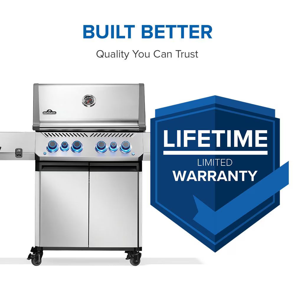 Napoleon Prestige 500 Propane Gas Grill, 4-Burner with Rotisserie Kit and Infrared Side Burner, Stainless Steel (P500VRSIBPSS)
