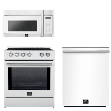 FORNO Espresso Package - 30" Induction Range, Over-The-Range Microwave and Dishwasher in White with Stainless Steel Accents, AP3-0982WHT-S10