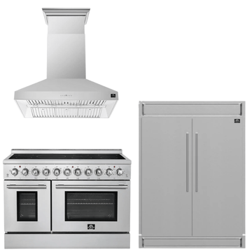 FORNO Appliance Package - 48" Electric Range, Range Hood and 60" Refrigerator