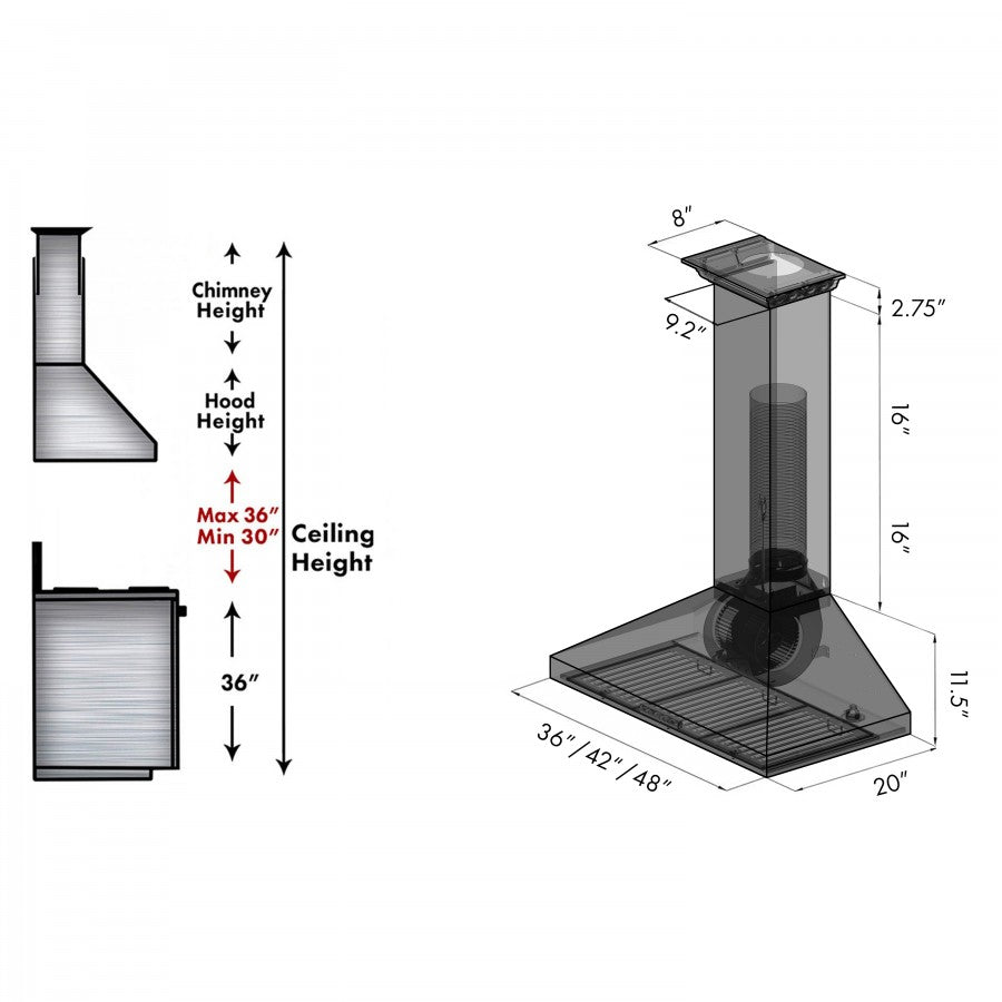 ZLINE 48 in. Wall Mount Range Hood Stainless Steel CrownSound® Bluetooth Speakers 700 CFM (KL3CRN-BT-48)