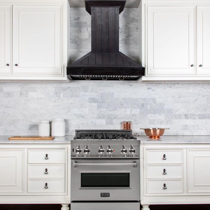 ZLINE 30 Inch Wall Mount Range Hood Wooden Rustic Dark Finish Convertible Ventilation KPDD-30