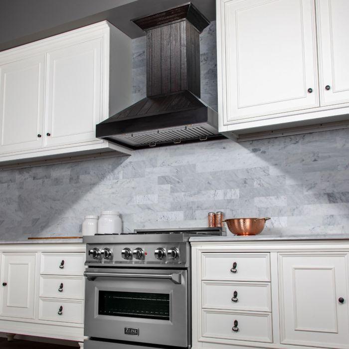 ZLINE 30 Inch Wall Mount Range Hood Wooden Rustic Dark Finish Convertible Ventilation KPDD-30