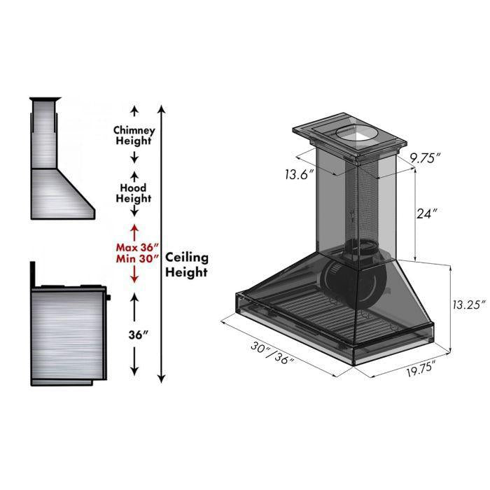 ZLINE 30 Inch Wall Mount Range Hood Wooden Rustic Dark Finish Convertible Ventilation KPDD-30