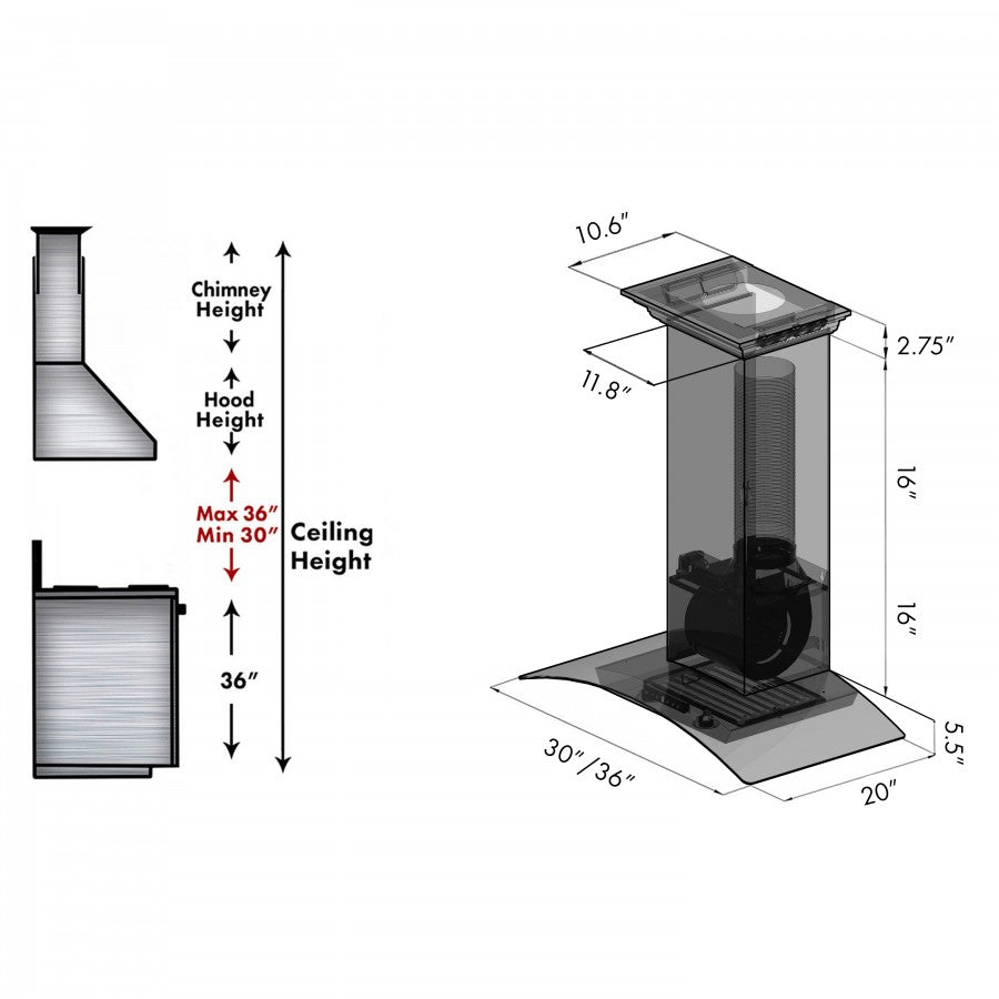 ZLINE 30 in Wall Mount Range Hood Stainless Steel CrownSound Bluetooth Speakers 400 CFM (KZCRN-BT-30)