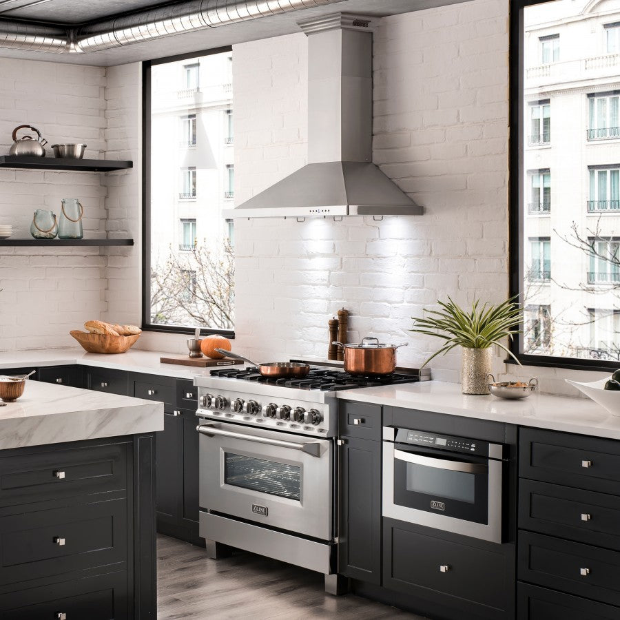 ZLINE 42 in. Wall Mount Range Hood Stainless Steel 400 CFM CrownSound Bluetooth Speakers (KL2CRN-BT-42)