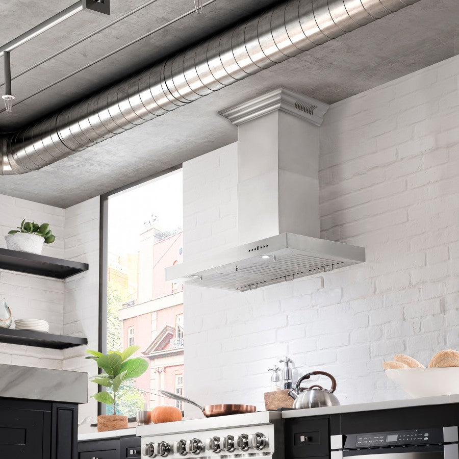 ZLINE 30 in. Wall Mount Range Hood 400 CFM Stainless Steel CrownSound Bluetooth Speakers (KECRN-BT-30)