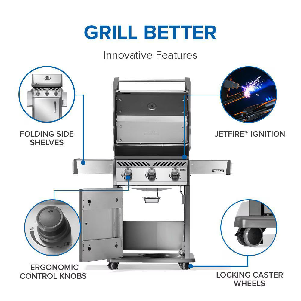 Napoleon Rogue 425 Propane Gas Grill, 3 Burners, Stainless Steel (Model R425PSS-2)