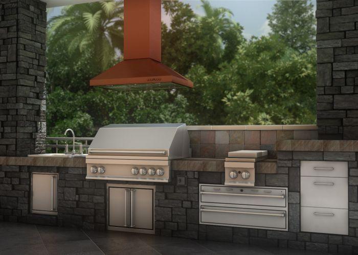 ZLINE 36 in Island Range Hood Copper Finish 4-Speed Fan LED Lighting 400 CFM (8KL3iC-36)