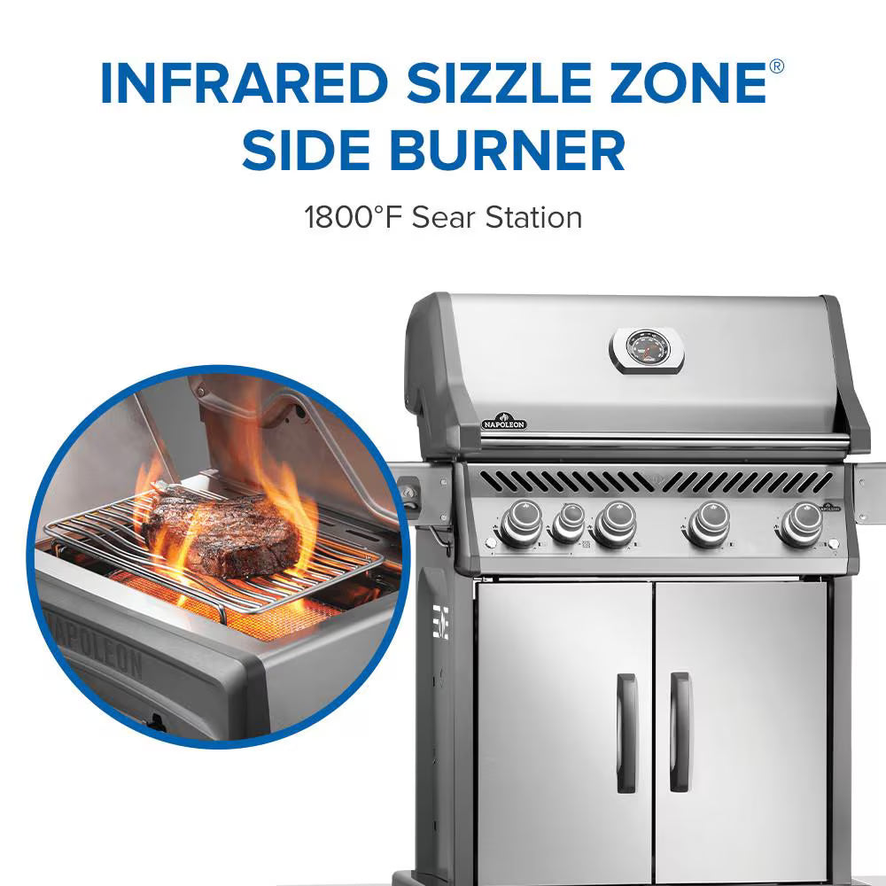 Napoleon Rogue PRO 525 4-Burner Propane Gas Grill with Infrared Side Burner, Stainless Steel (RP525SIBPSS-2)
