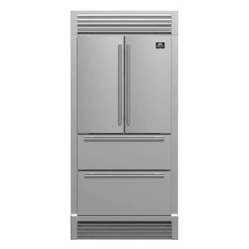 Forno Moena 36-Inch Counter-Depth French Door Refrigerator, 19 cu. ft., Stainless Steel with Decorative Grill Trim Kit (Model FFRBI1820-40SG)