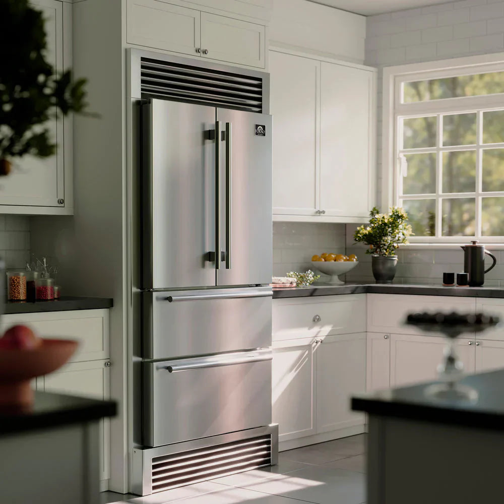 Forno Moena 36-Inch Counter-Depth French Door Refrigerator, 19 cu. ft., Stainless Steel with Decorative Grill Trim Kit (Model FFRBI1820-40SG)