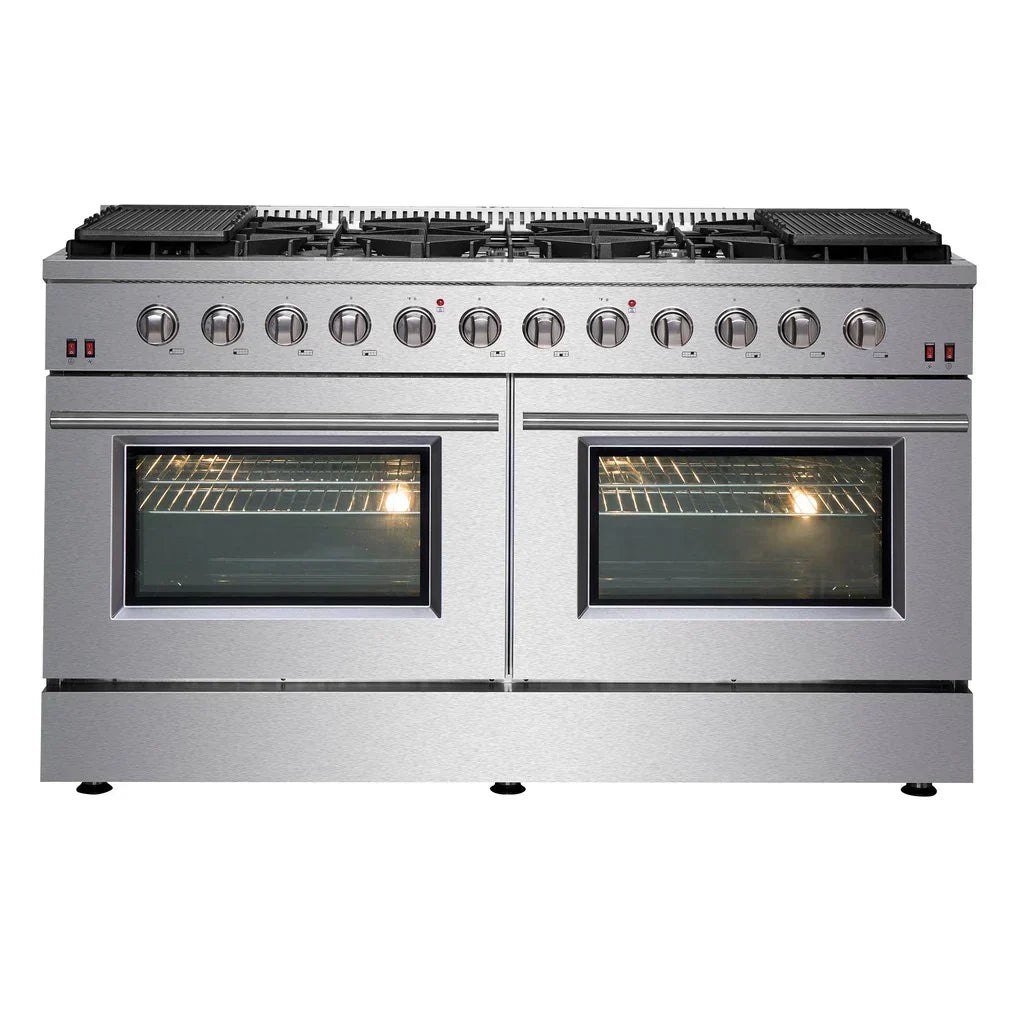 Forno Galiano 60-Inch Freestanding All-Gas Range with Double Gas Oven, 6.58 cu. ft., Stainless Steel with Gold Accents (FFSGS6244-60)